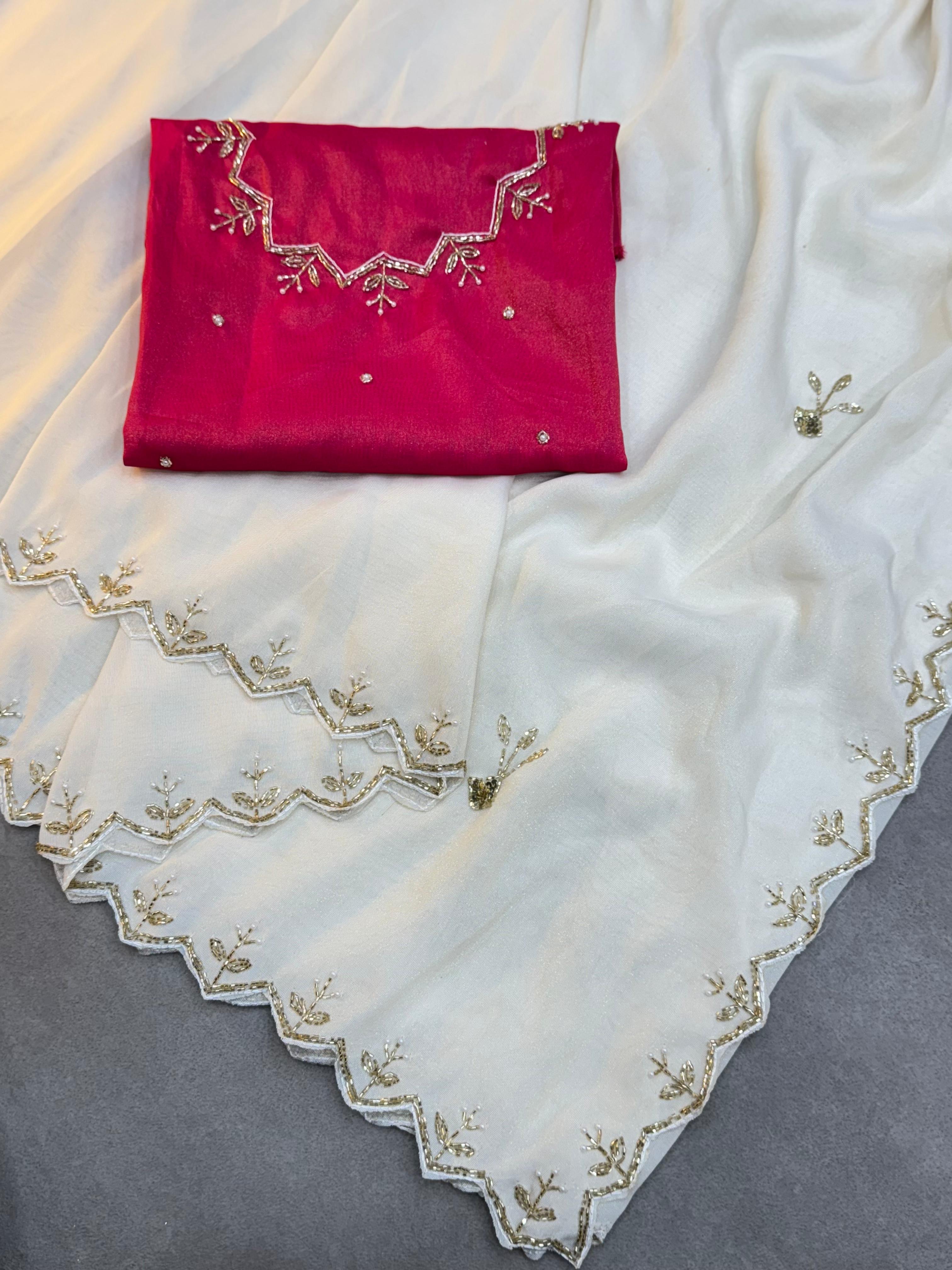 PURE TISSUE COSMOSE ZARI WEAVING WITH HAND WORK RICH LOOK SAREE