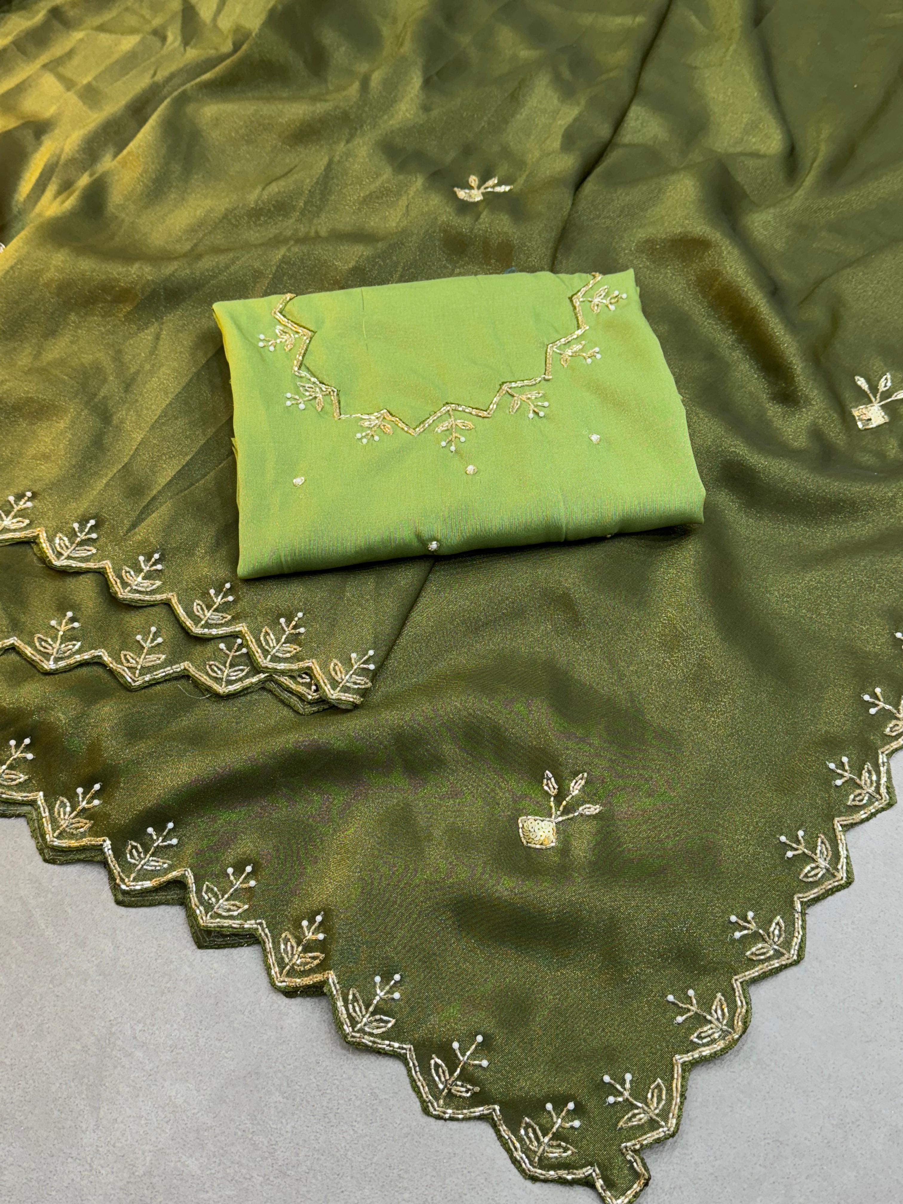 PURE TISSUE COSMOSE ZARI WEAVING WITH HAND WORK RICH LOOK SAREE