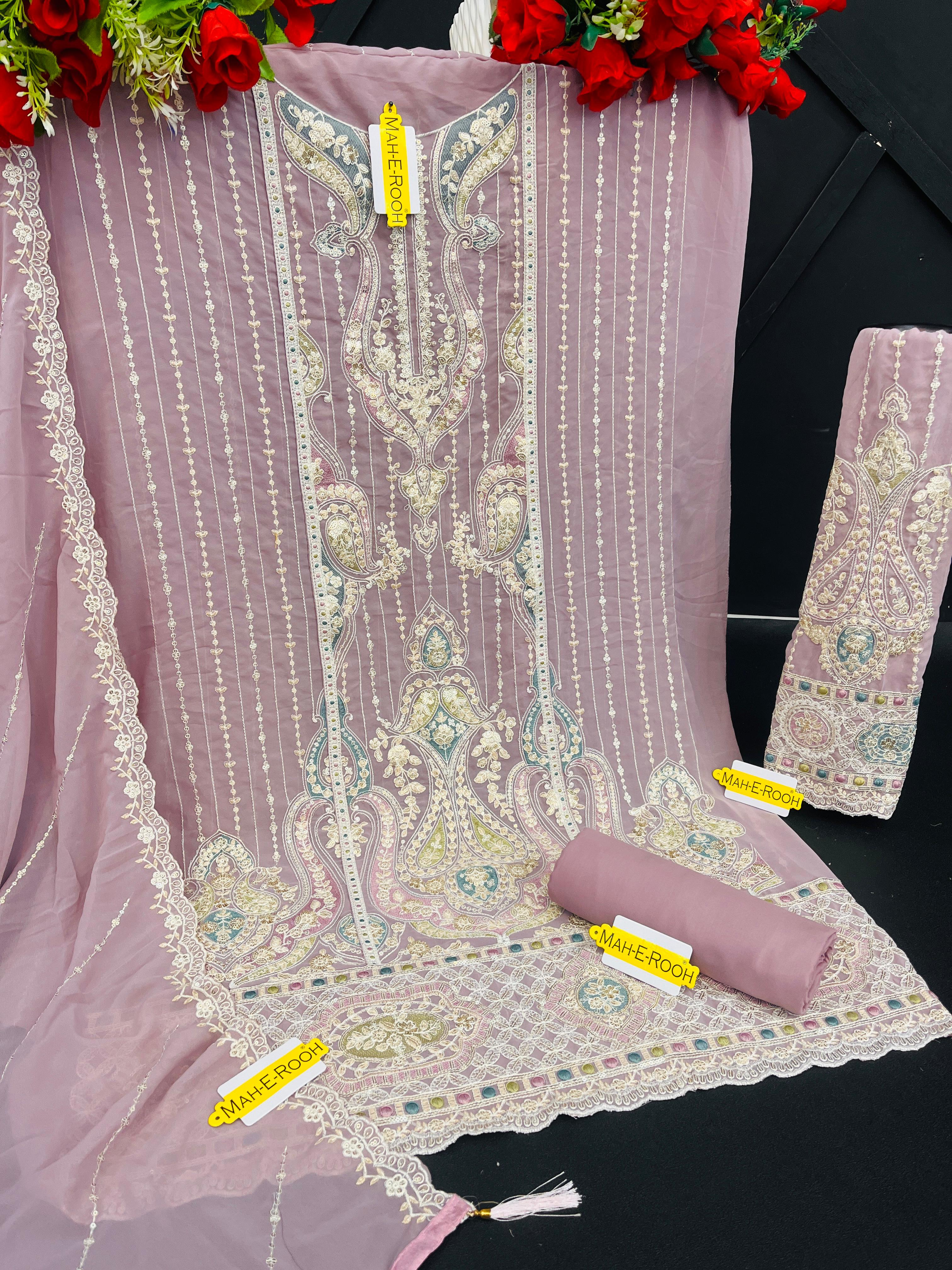 Heavy Faux Georgette with Heavy Embroidery Sequence & Multi Thread work Suit