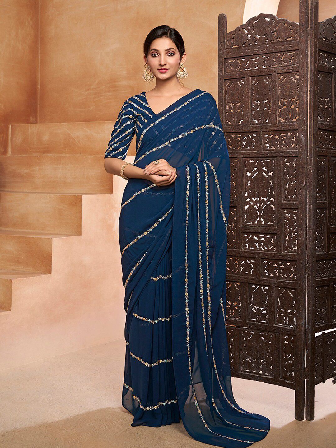 BEAUTIFUL GEORGETTE FANCY EMBROIDERY WORK SAREE