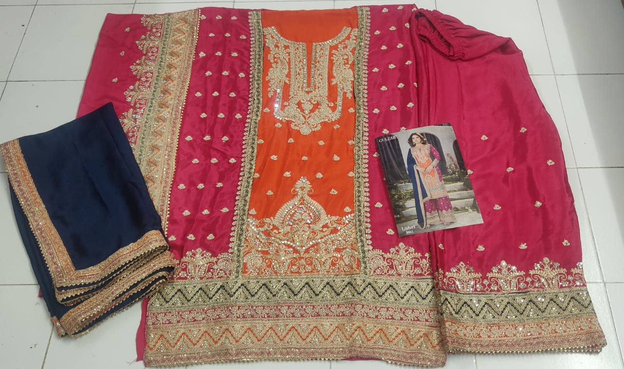 Primium Chinon Silk with codding embroidery work daimond work Suit