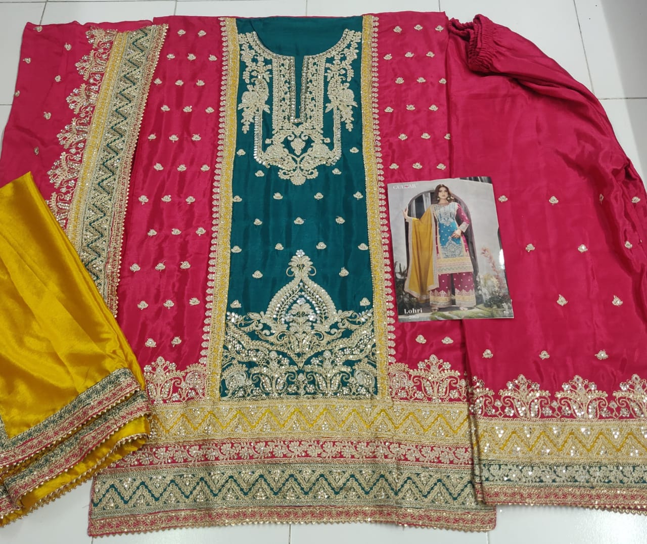 Primium Chinon Silk with codding embroidery work daimond work Suit