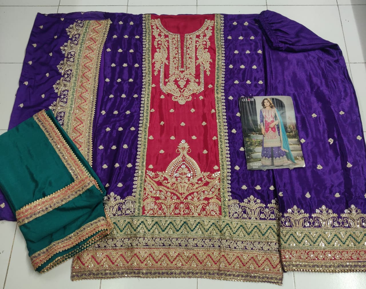 Primium Chinon Silk with codding embroidery work daimond work Suit