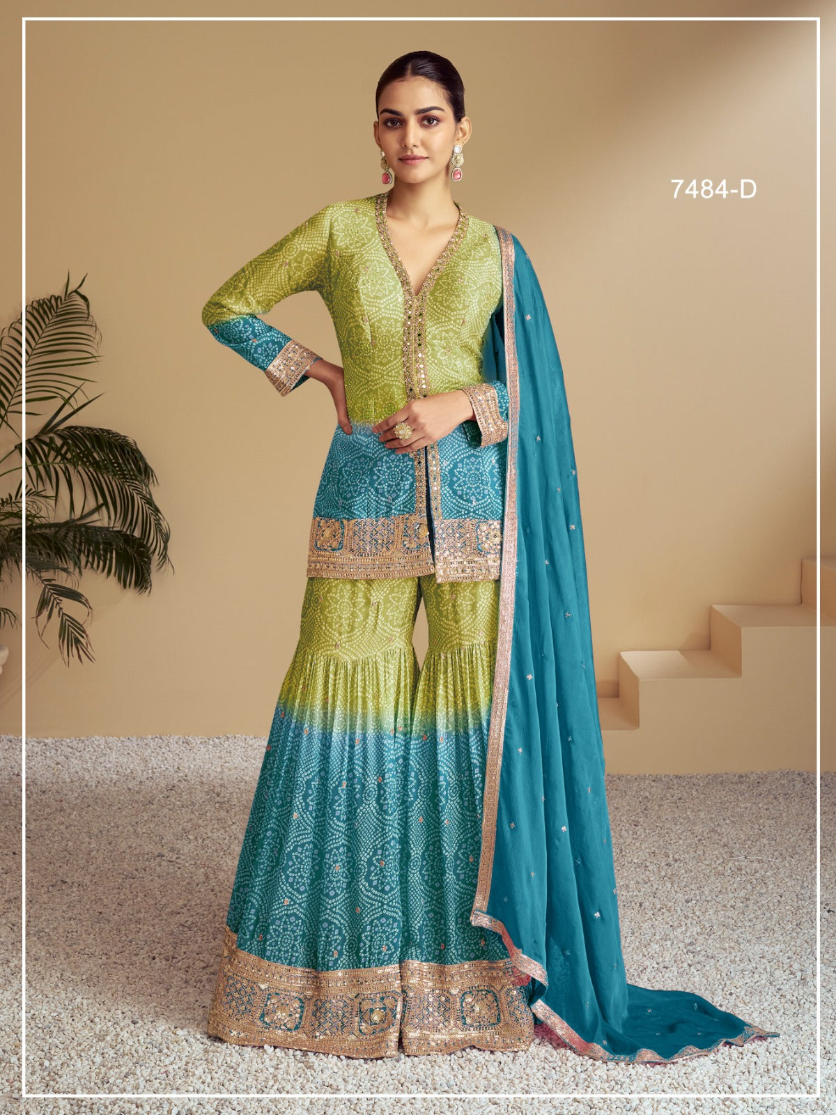 Heavy Chinon Digital Print with Embroidery Multi & Mat Squence work Suit