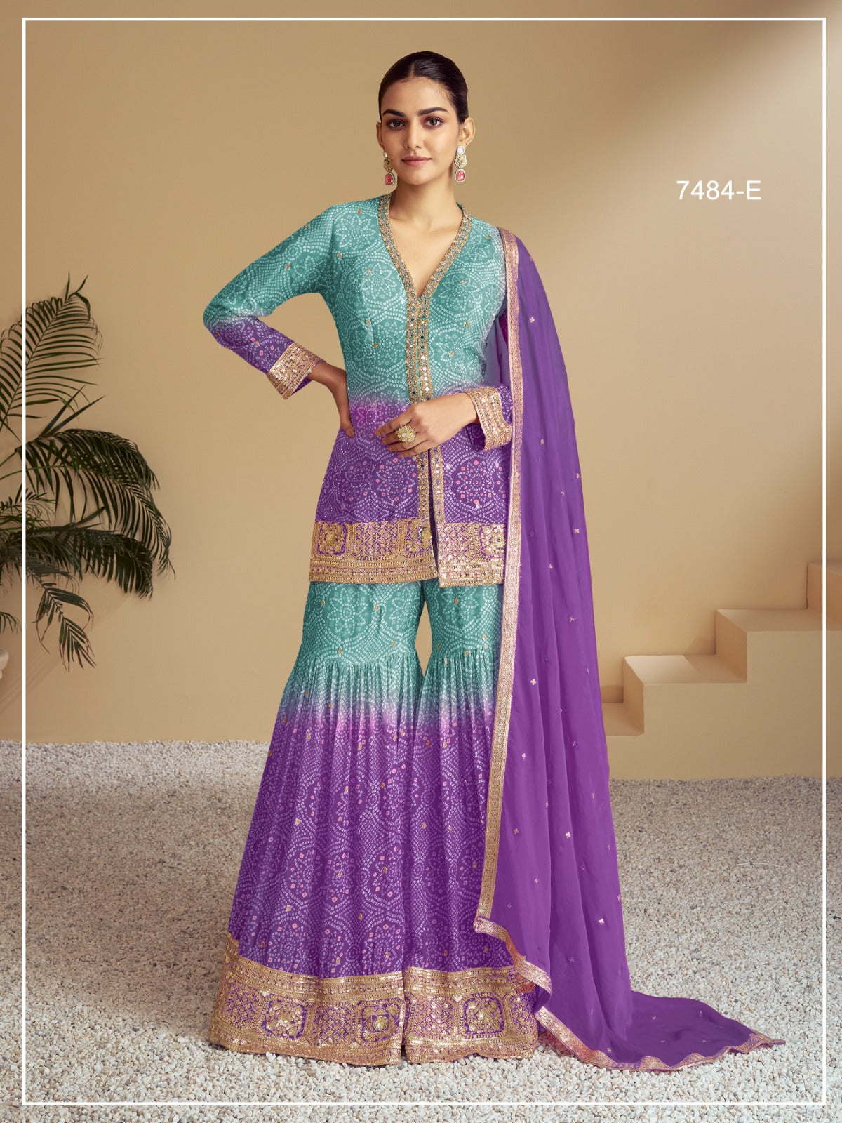 Heavy Chinon Digital Print with Embroidery Multi & Mat Squence work Suit