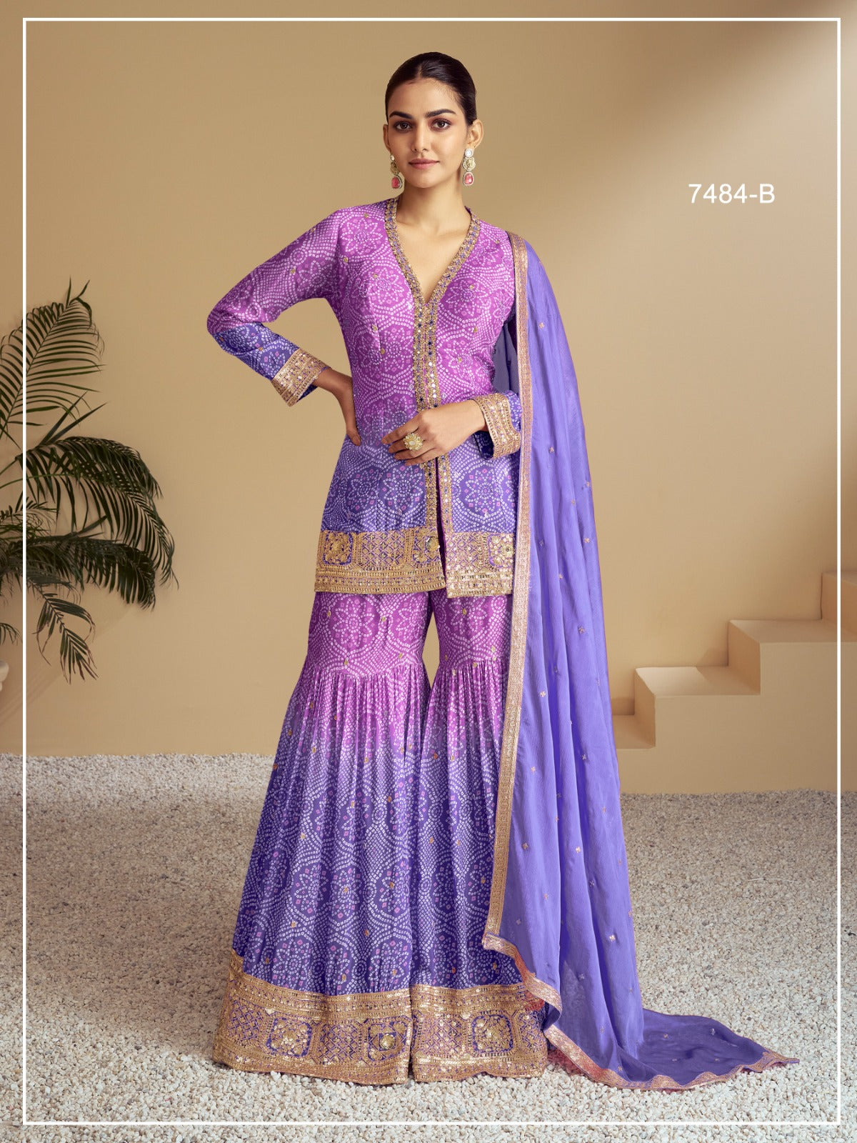Heavy Chinon Digital Print with Embroidery Multi & Mat Squence work Suit