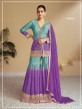 Heavy Chinon Digital Print with Embroidery Multi & Mat Squence work Suit