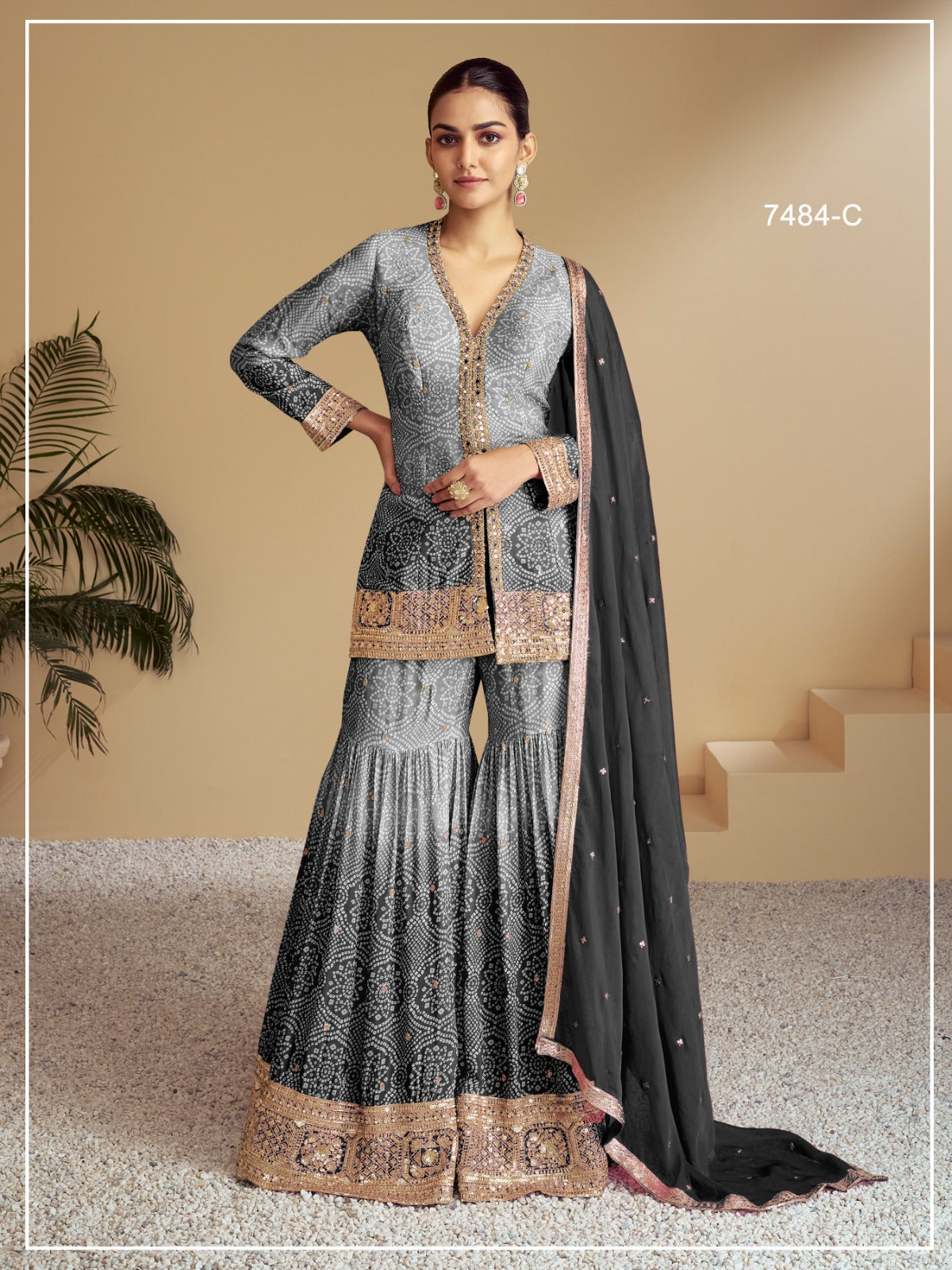Heavy Chinon Digital Print with Embroidery Multi & Mat Squence work Suit
