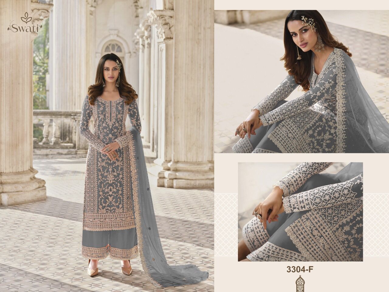 Heavy Butterfly Net with Embroidery & Coding Work Suit