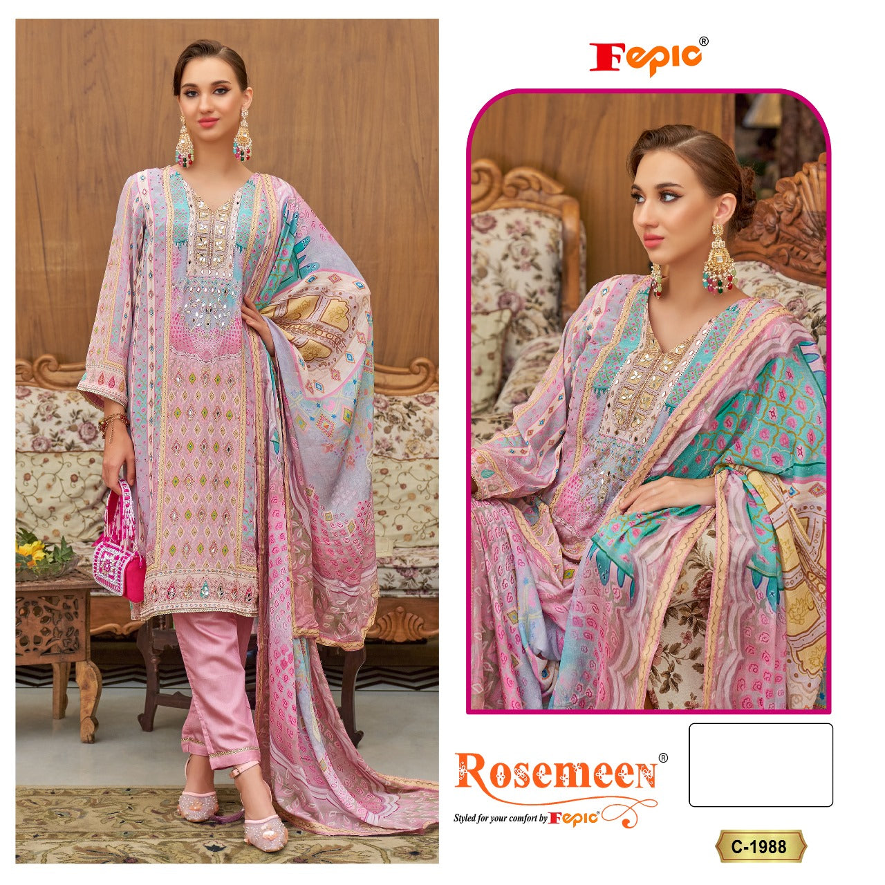 PURE NATURAL CRAPE PRINTED EMBROIDERED SUIT