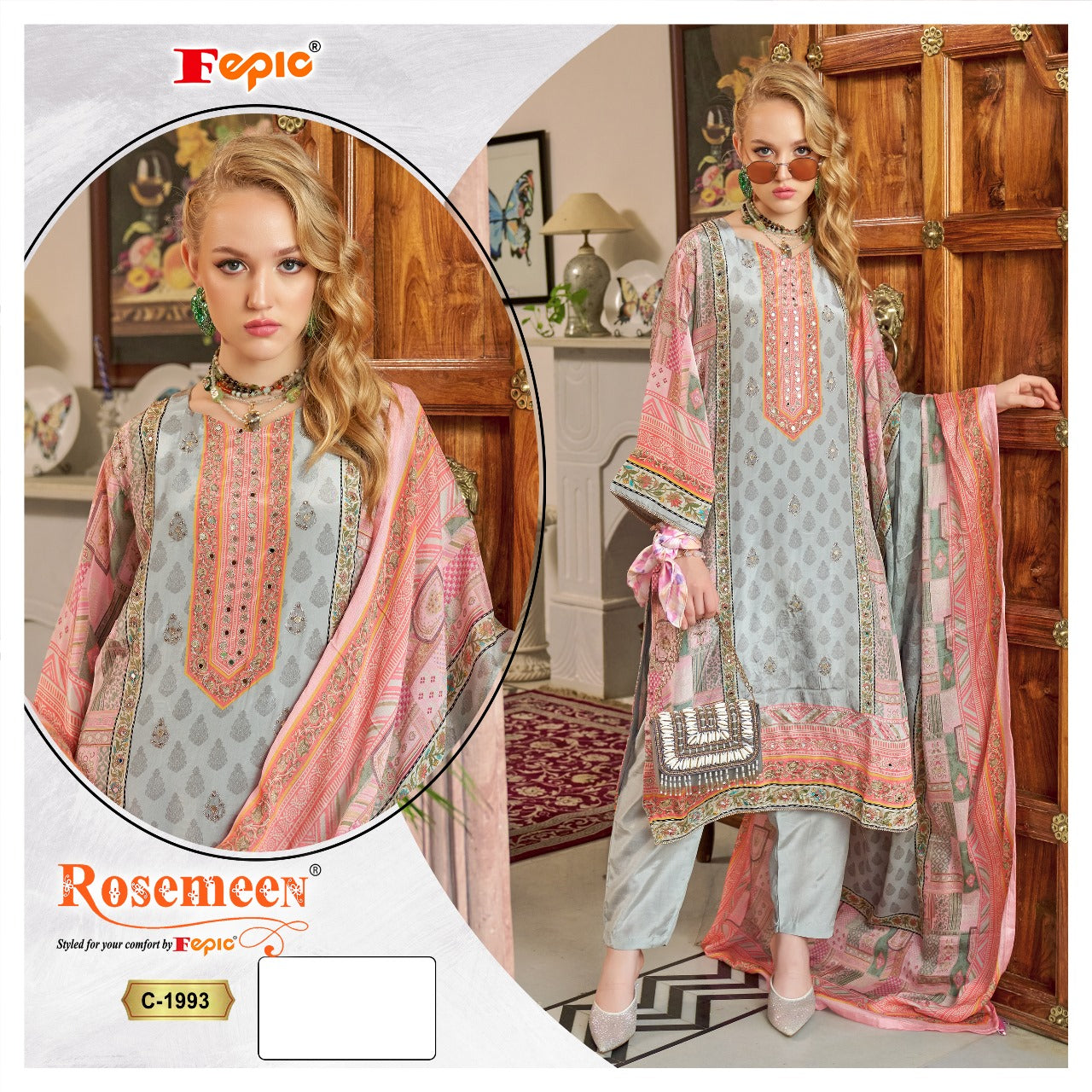 PURE NATURAL CRAPE PRINTED EMBROIDERED SUIT