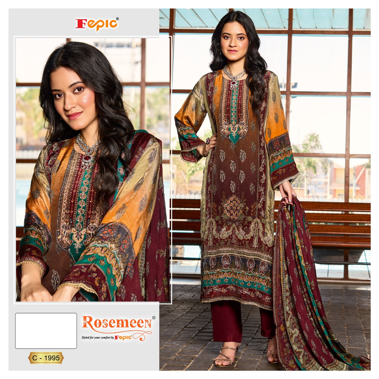 PURE NATURAL CRAPE PRINTED EMBROIDERED SUIT
