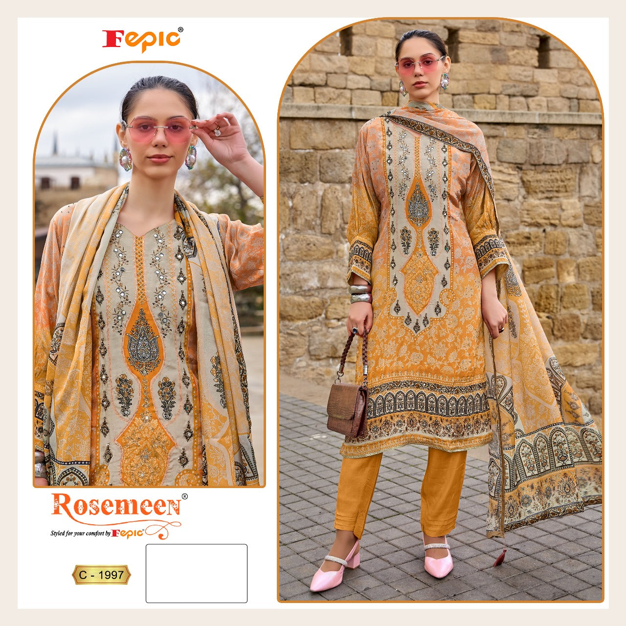 PURE NATURAL CRAPE PRINTED EMBROIDERED SUIT