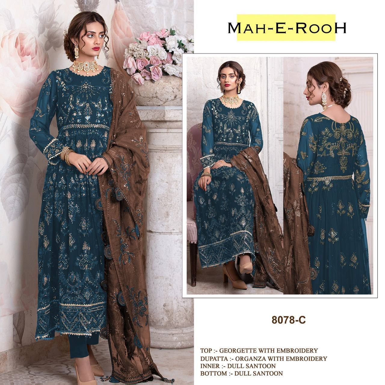 Heavy Faux Georgette with Embroidery Squence Work Suit