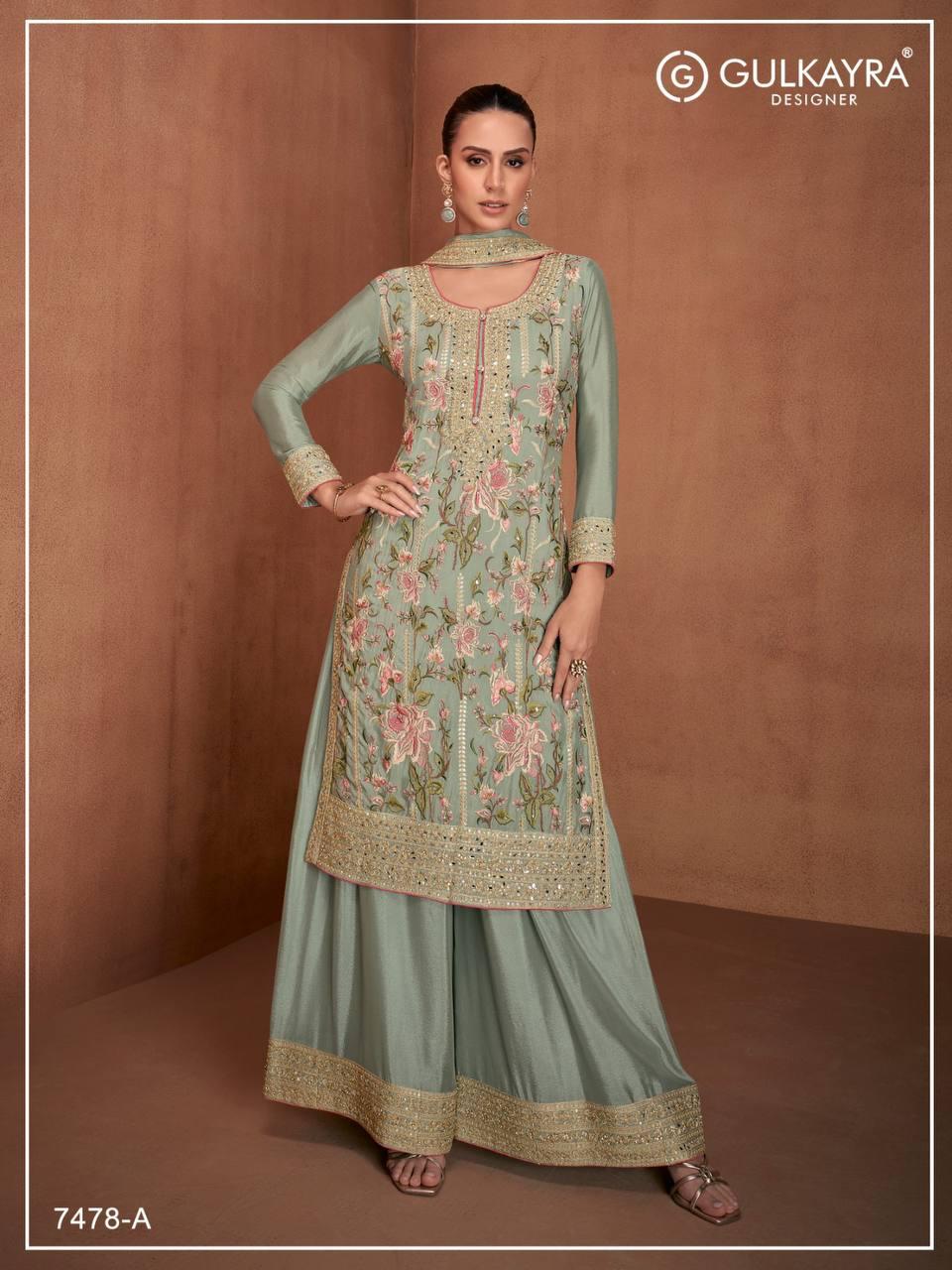 Heavy Chinon with Embroidery Multi & Mat Squence work Suit