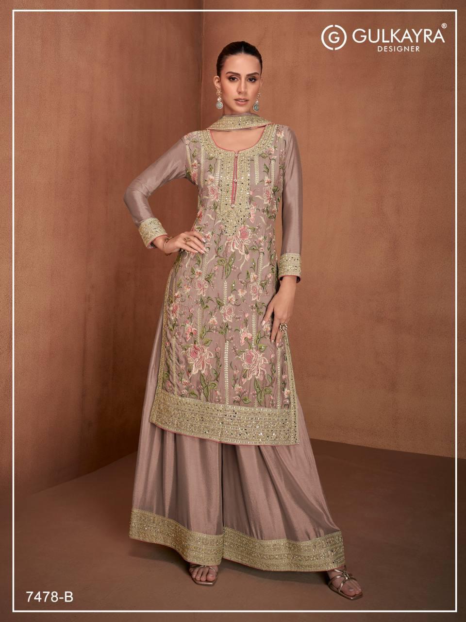 Heavy Chinon with Embroidery Multi & Mat Squence work Suit