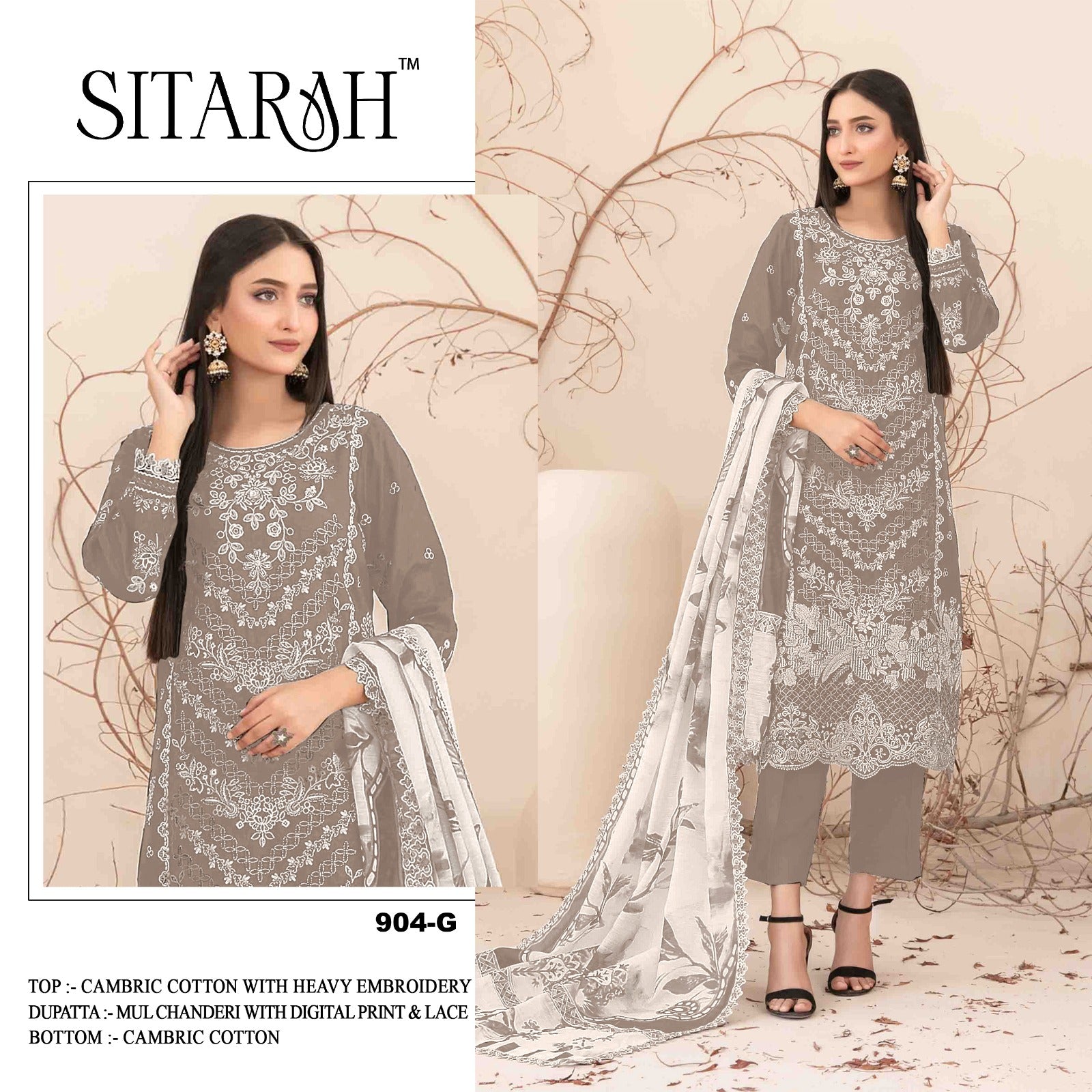 Pure Cambric Cotton with Embroidered Sequence work Suit