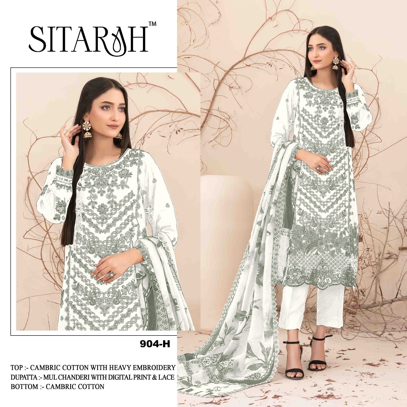 Pure Cambric Cotton with Embroidered Sequence work Suit