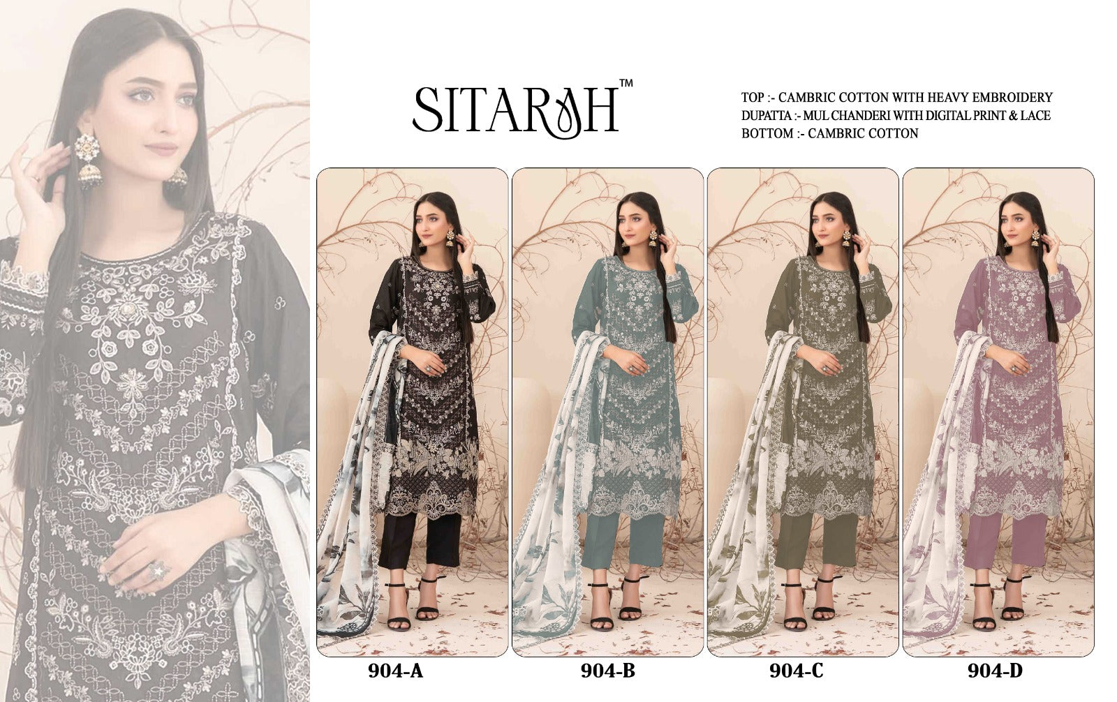 Pure Cambric Cotton with Embroidered Sequence work Suit