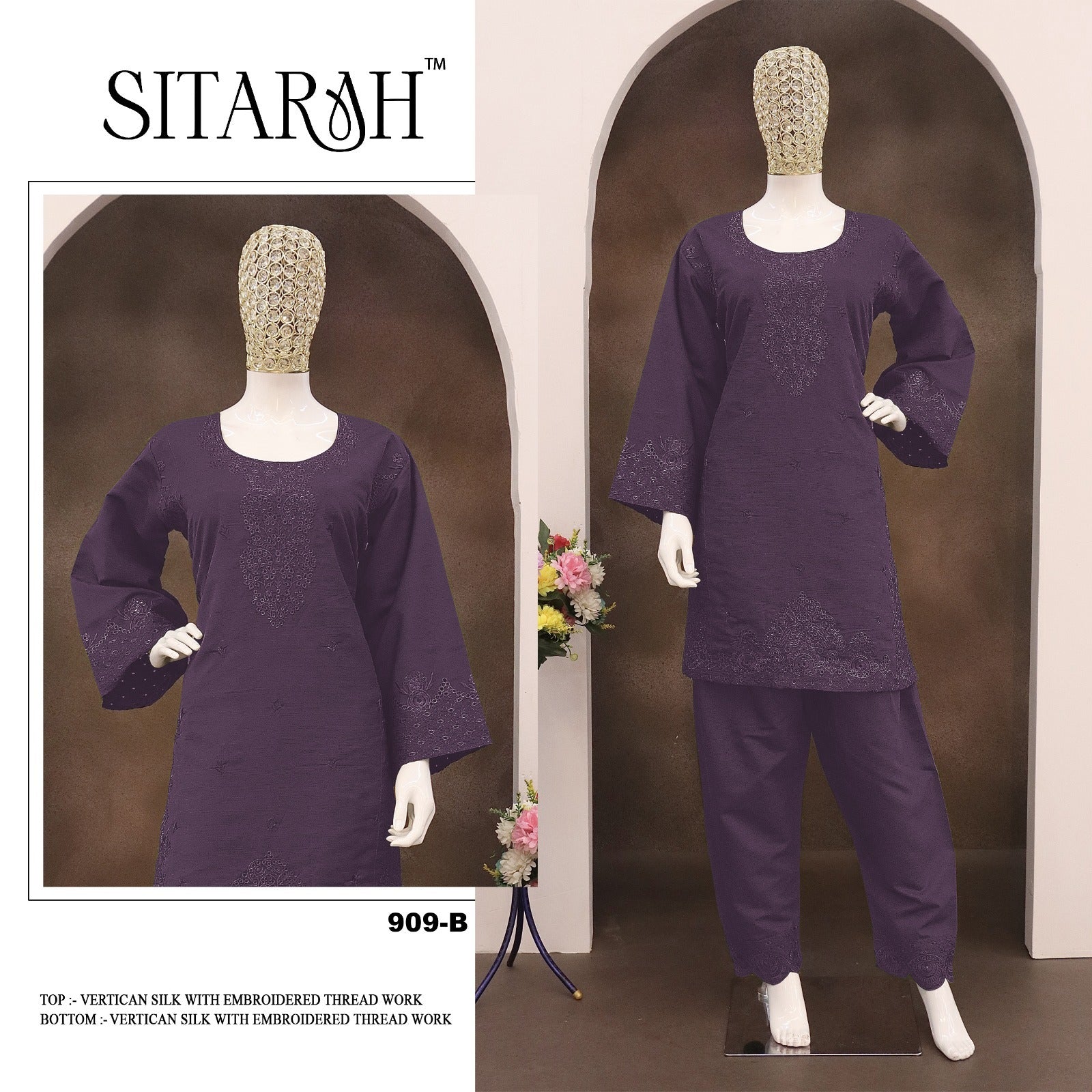 Pv Cotton with Heavy Embroidered VISCOSE Thread work Suit