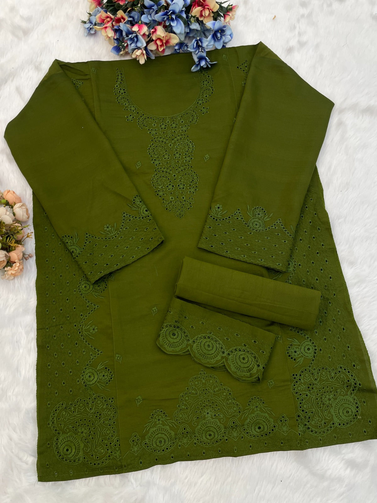 Pv Cotton with Heavy Embroidered VISCOSE Thread work Suit