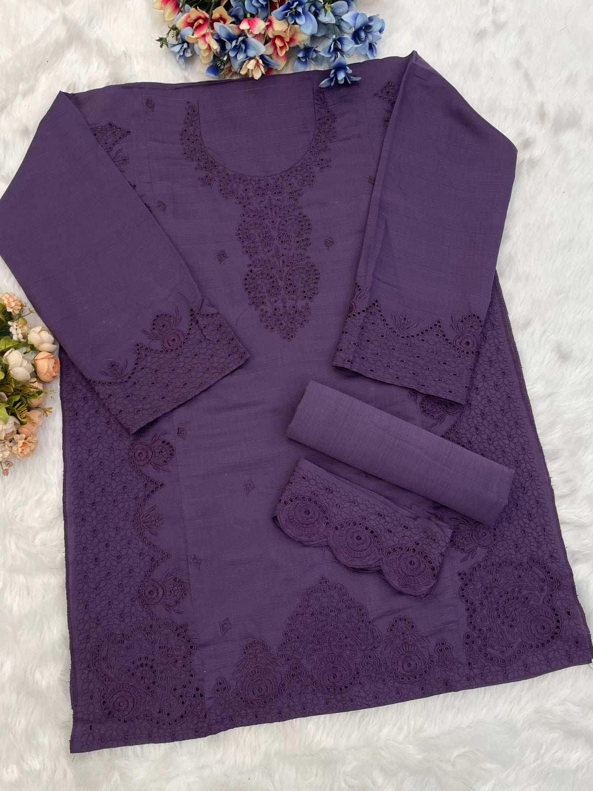Pv Cotton with Heavy Embroidered VISCOSE Thread work Suit