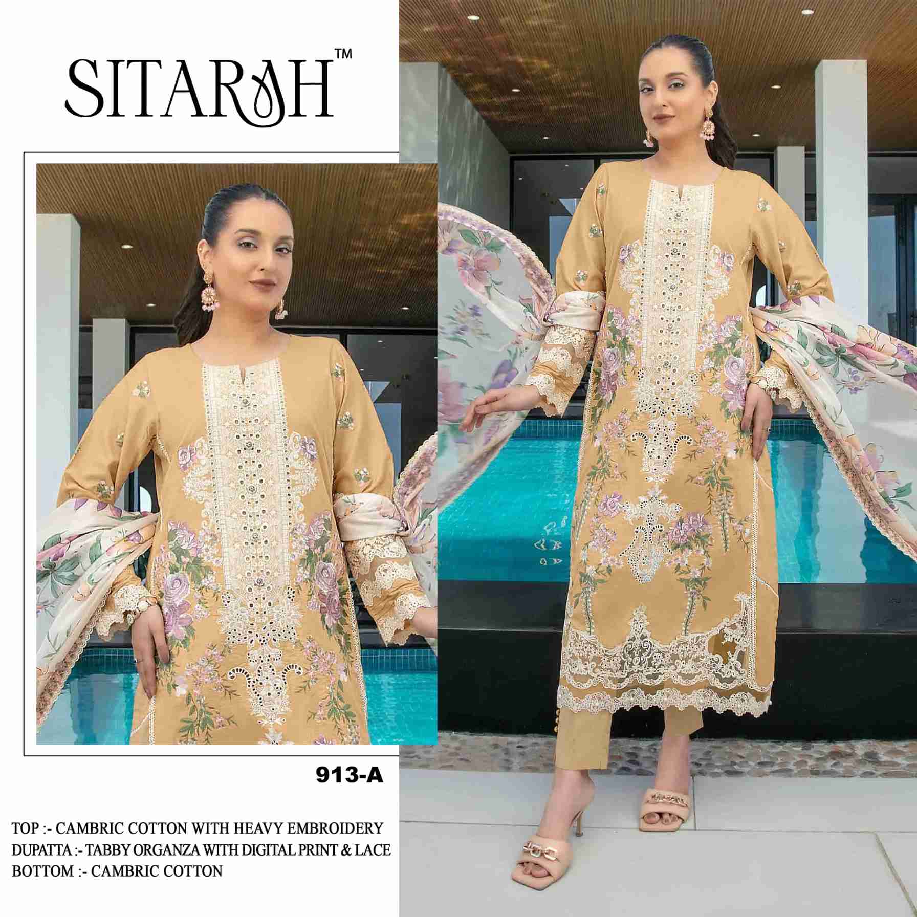 Pure Cambric Cotton with Heavy Embroidered boring Sequence Thread work Suit