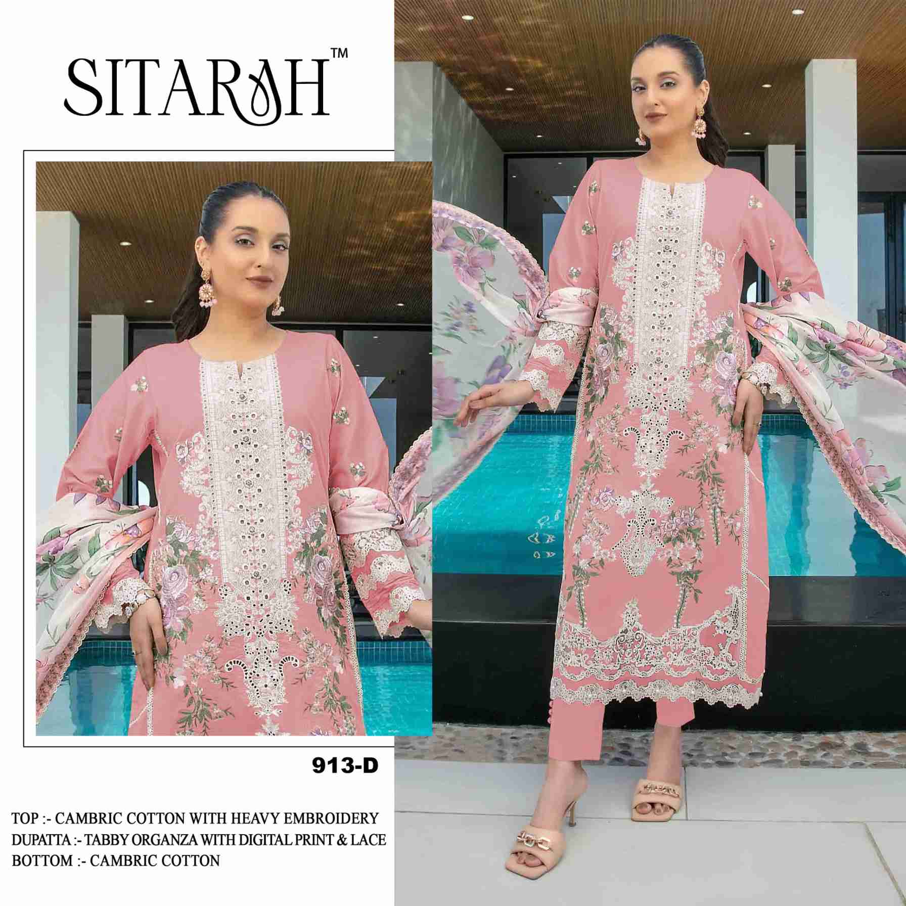 Pure Cambric Cotton with Heavy Embroidered boring Sequence Thread work Suit