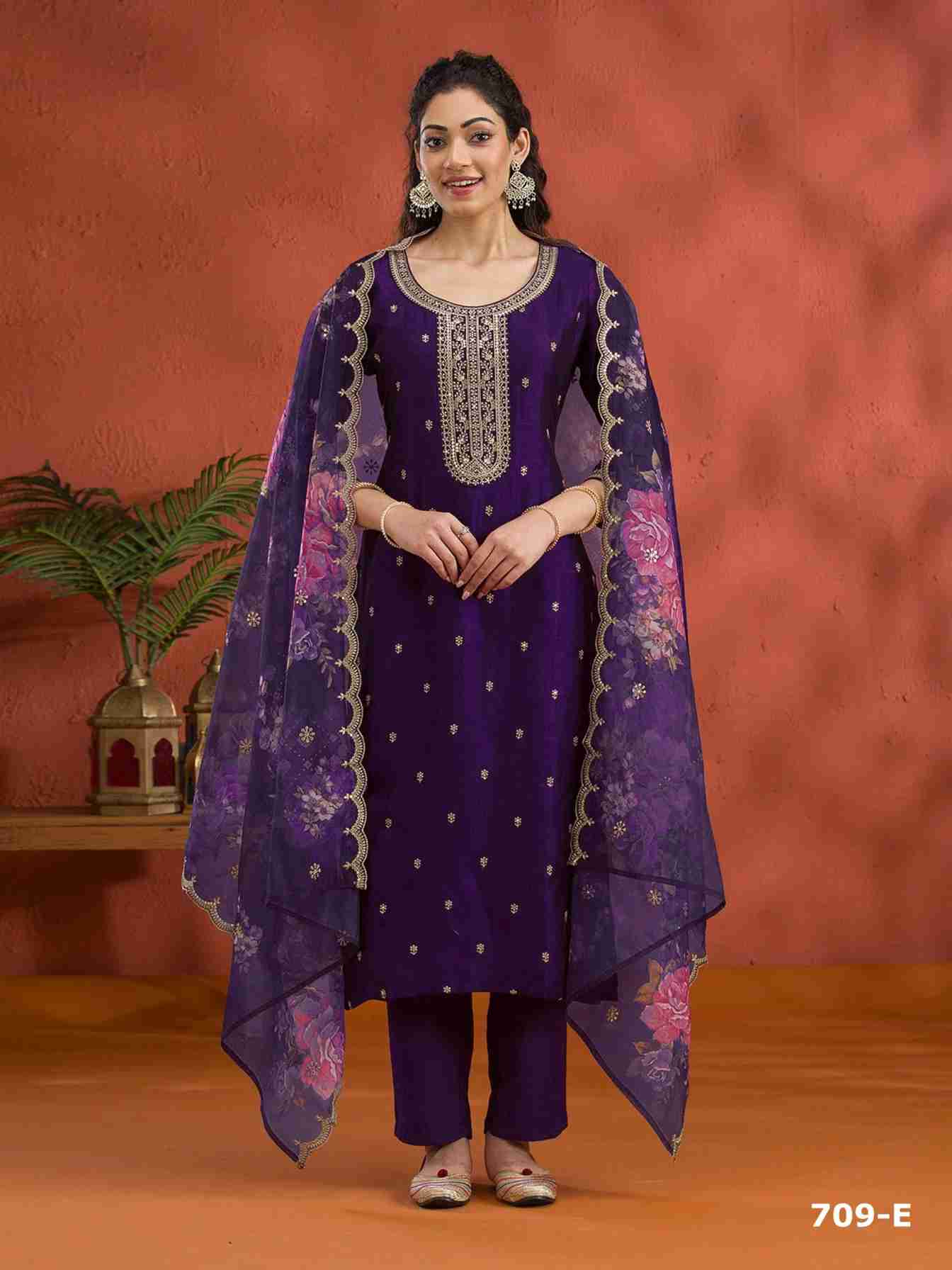 Blooming Vichitra with Heavy Embroidered VISCOSE Thread Jari work Suit