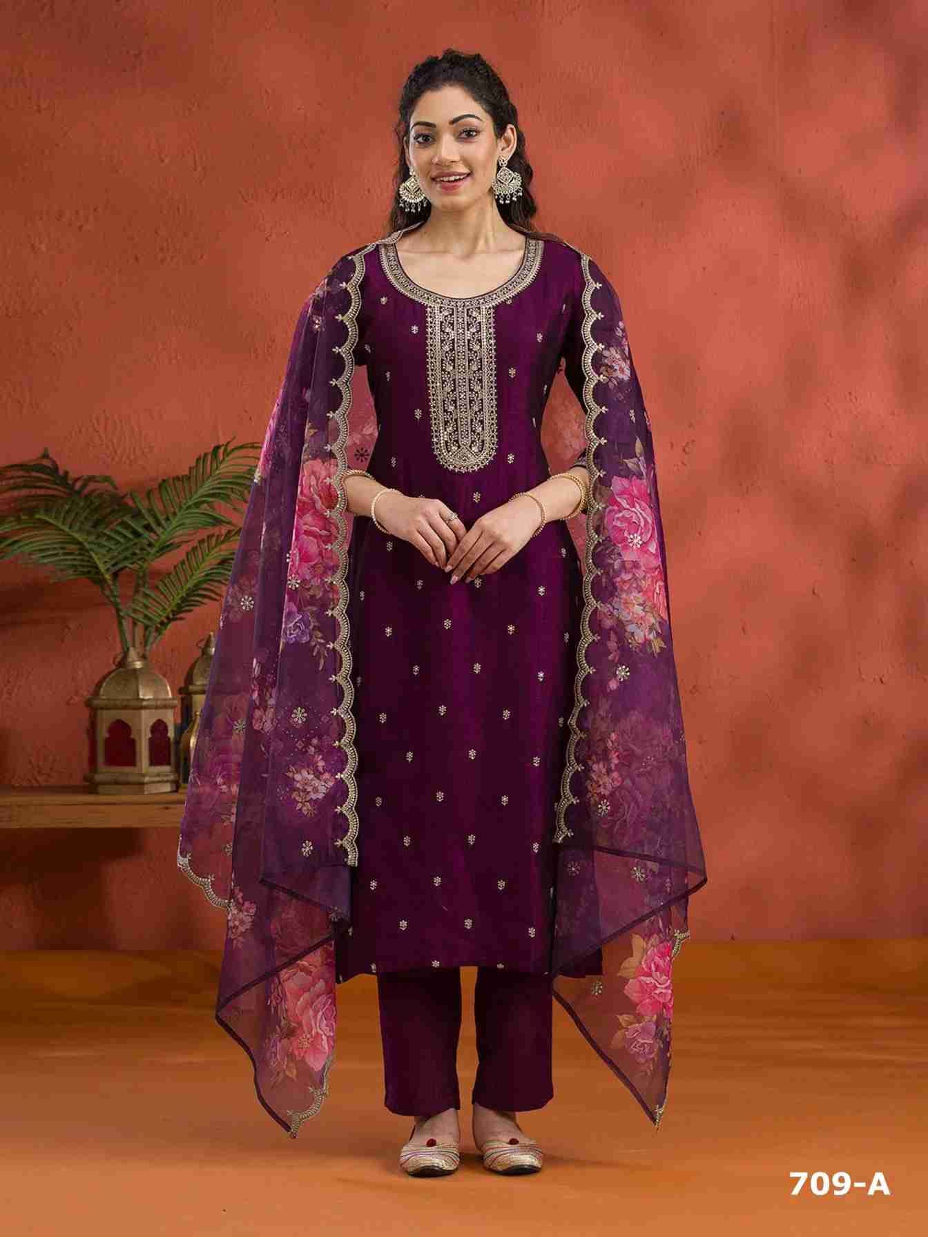 Blooming Vichitra with Heavy Embroidered VISCOSE Thread Jari work Suit
