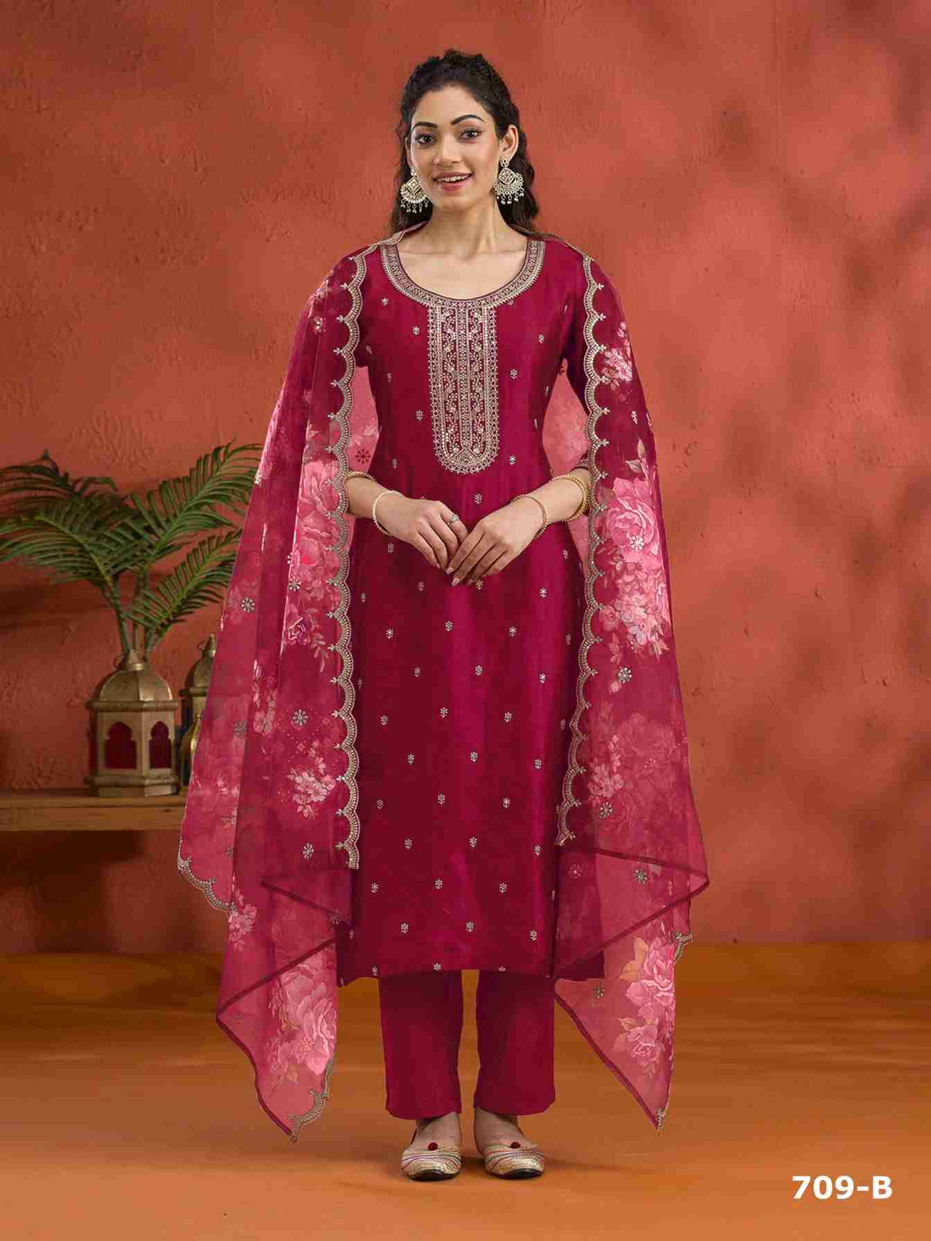 Blooming Vichitra with Heavy Embroidered VISCOSE Thread Jari work Suit
