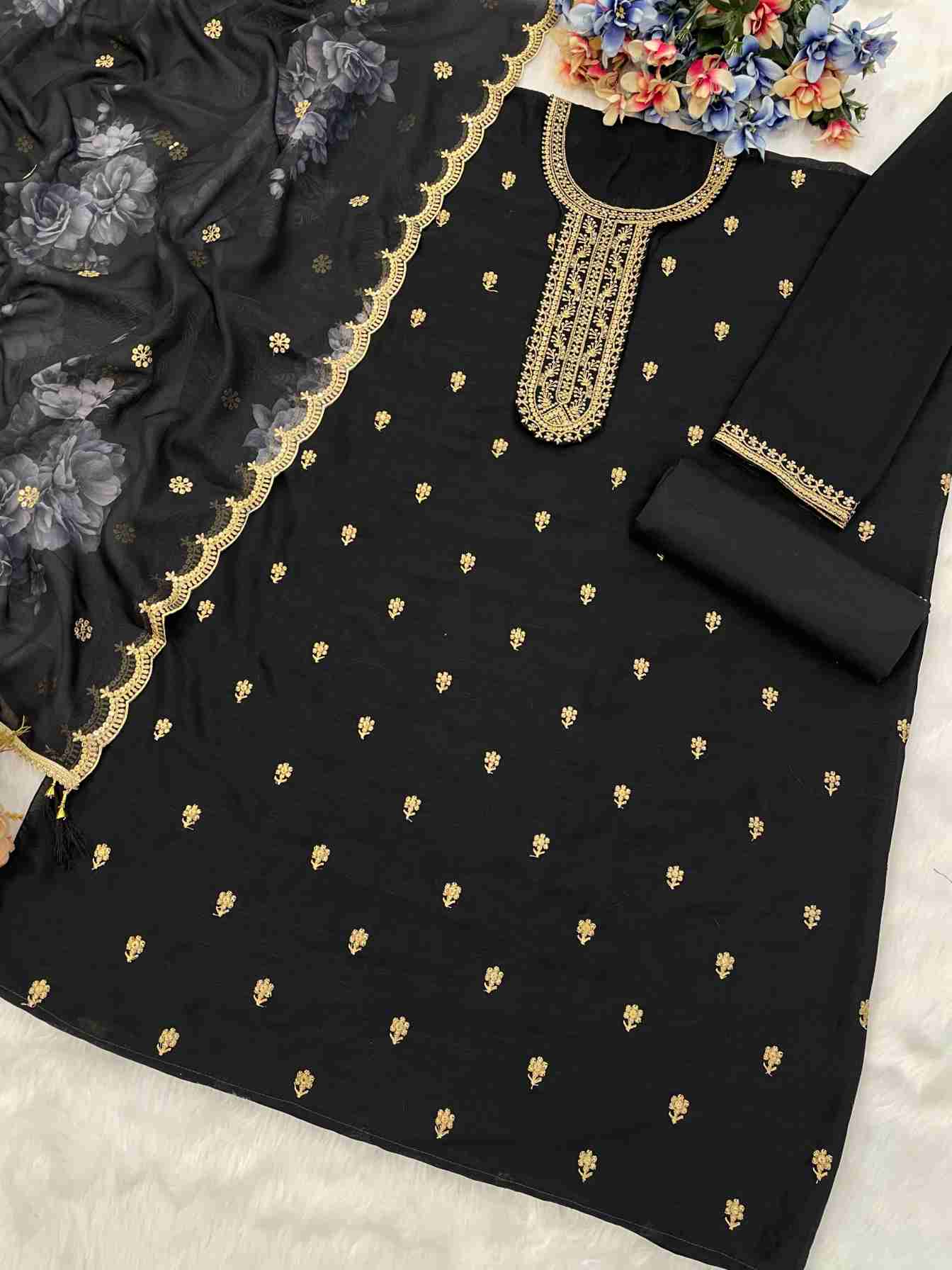 Blooming Vichitra with Heavy Embroidered VISCOSE Thread Jari work Suit