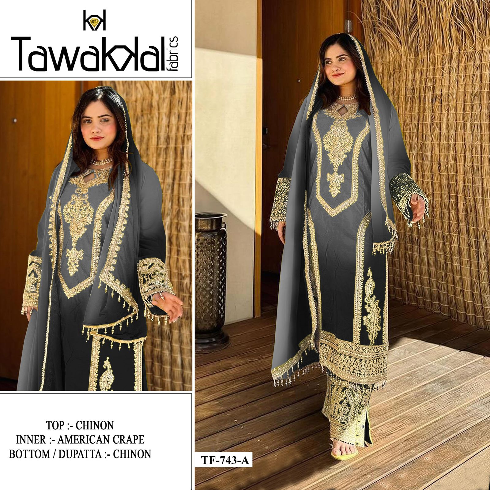 HEAVY CHINNON with Embroidery Work Suit