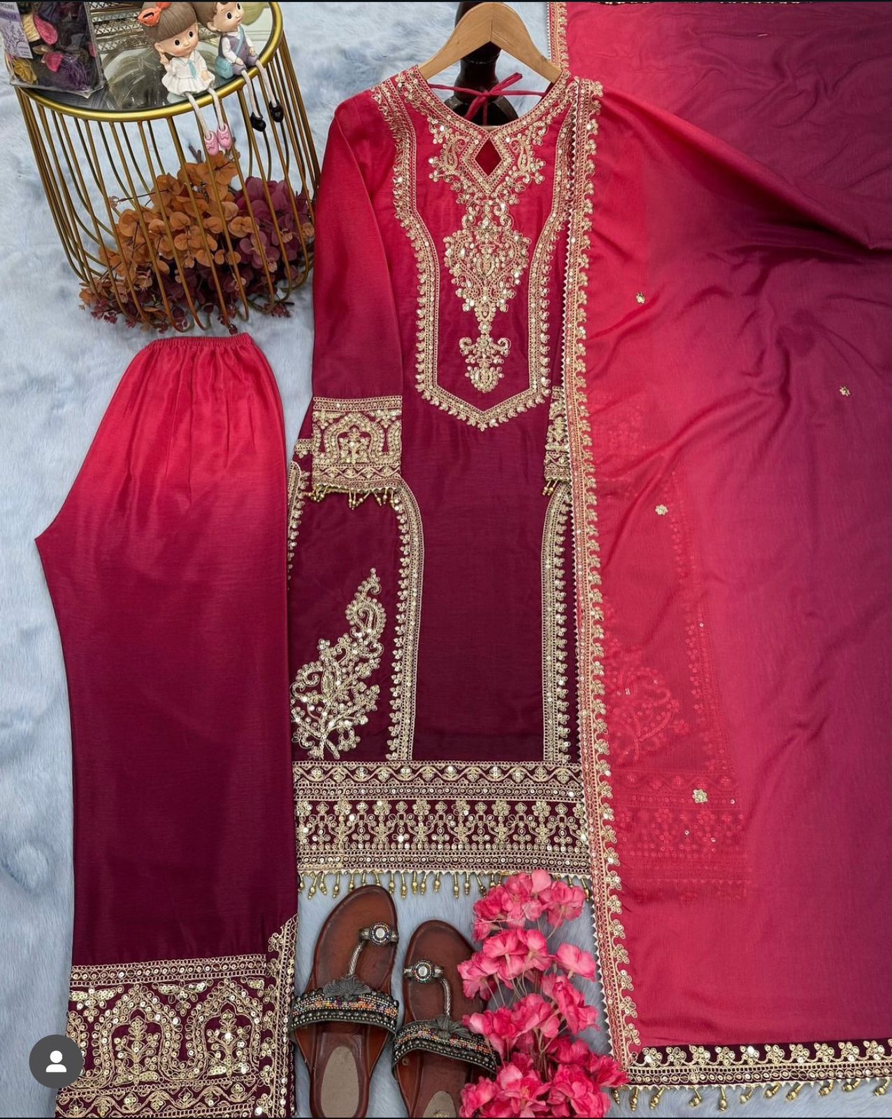 HEAVY CHINNON with Embroidery Work Suit