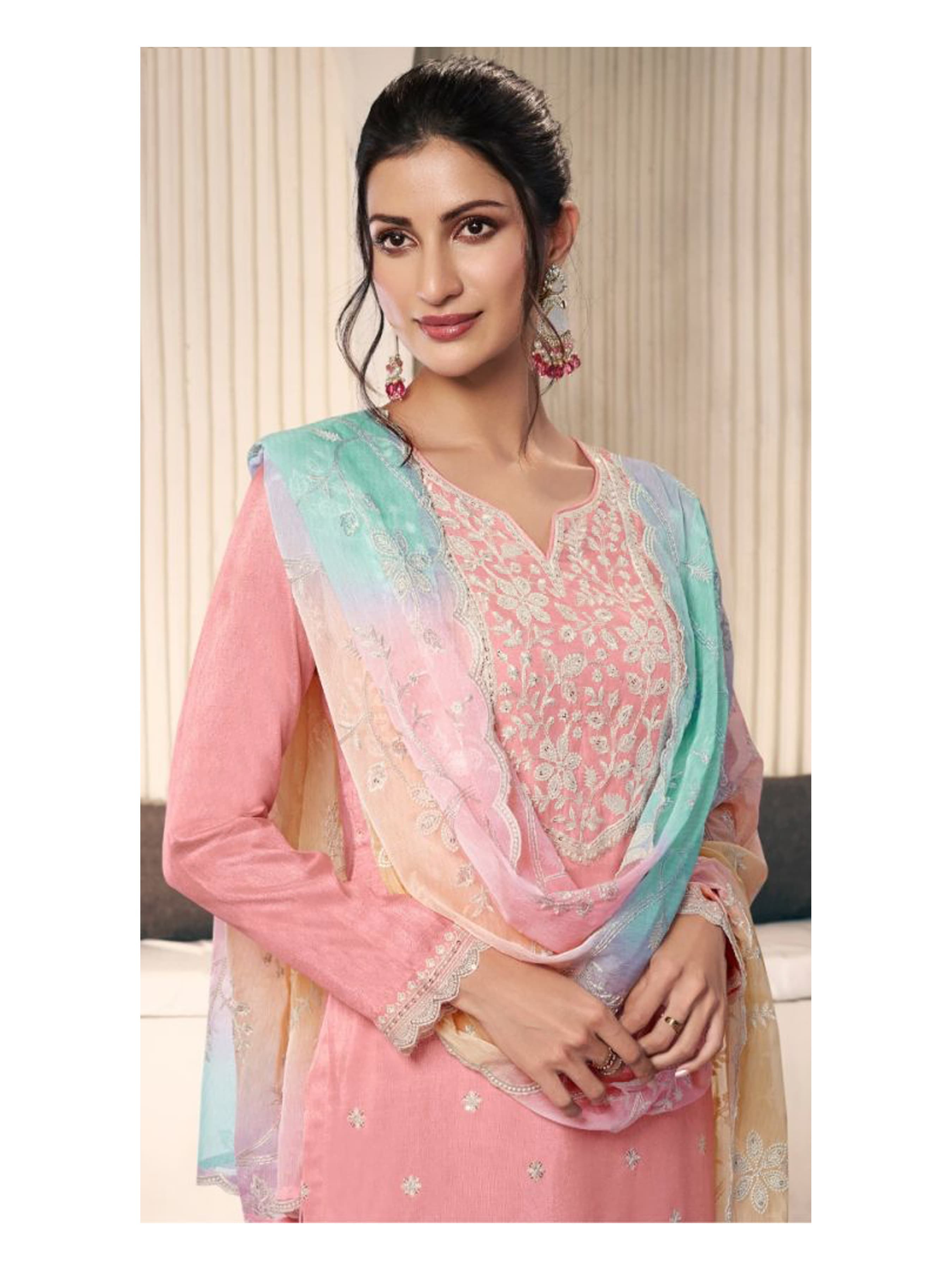 Moonga Silk  With  Sequence Embroidery Fency Thred Work Suit