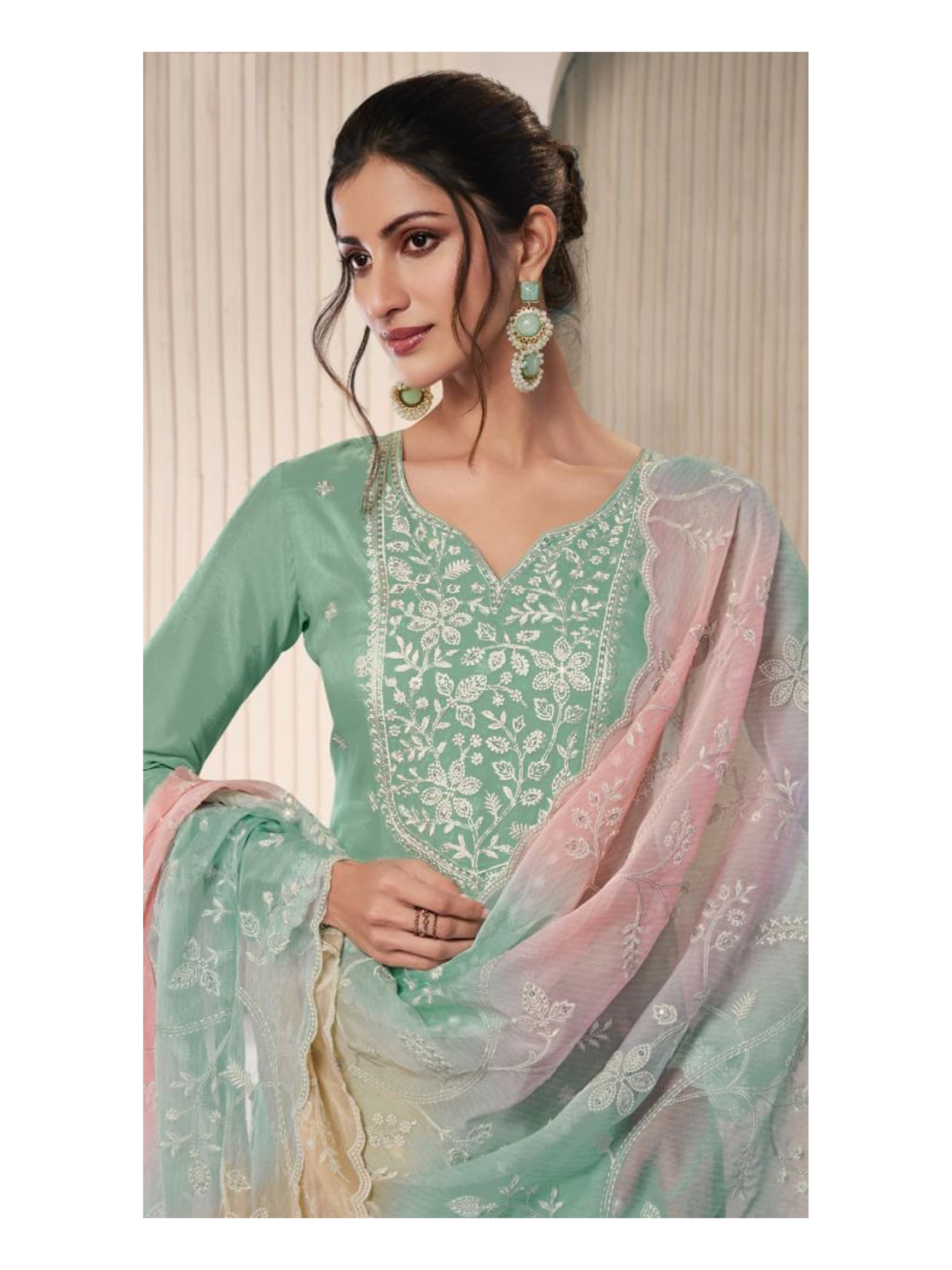 Moonga Silk  With  Sequence Embroidery Fency Thred Work Suit