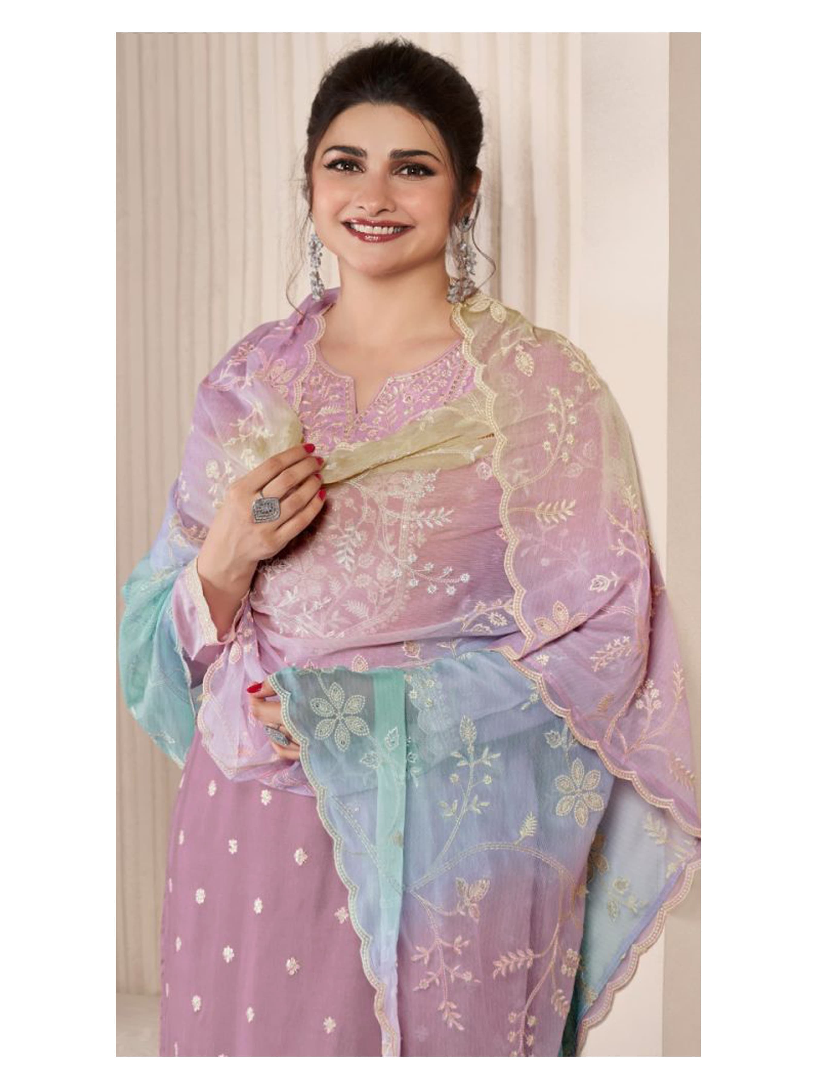Moonga Silk  With  Sequence Embroidery Fency Thred Work Suit