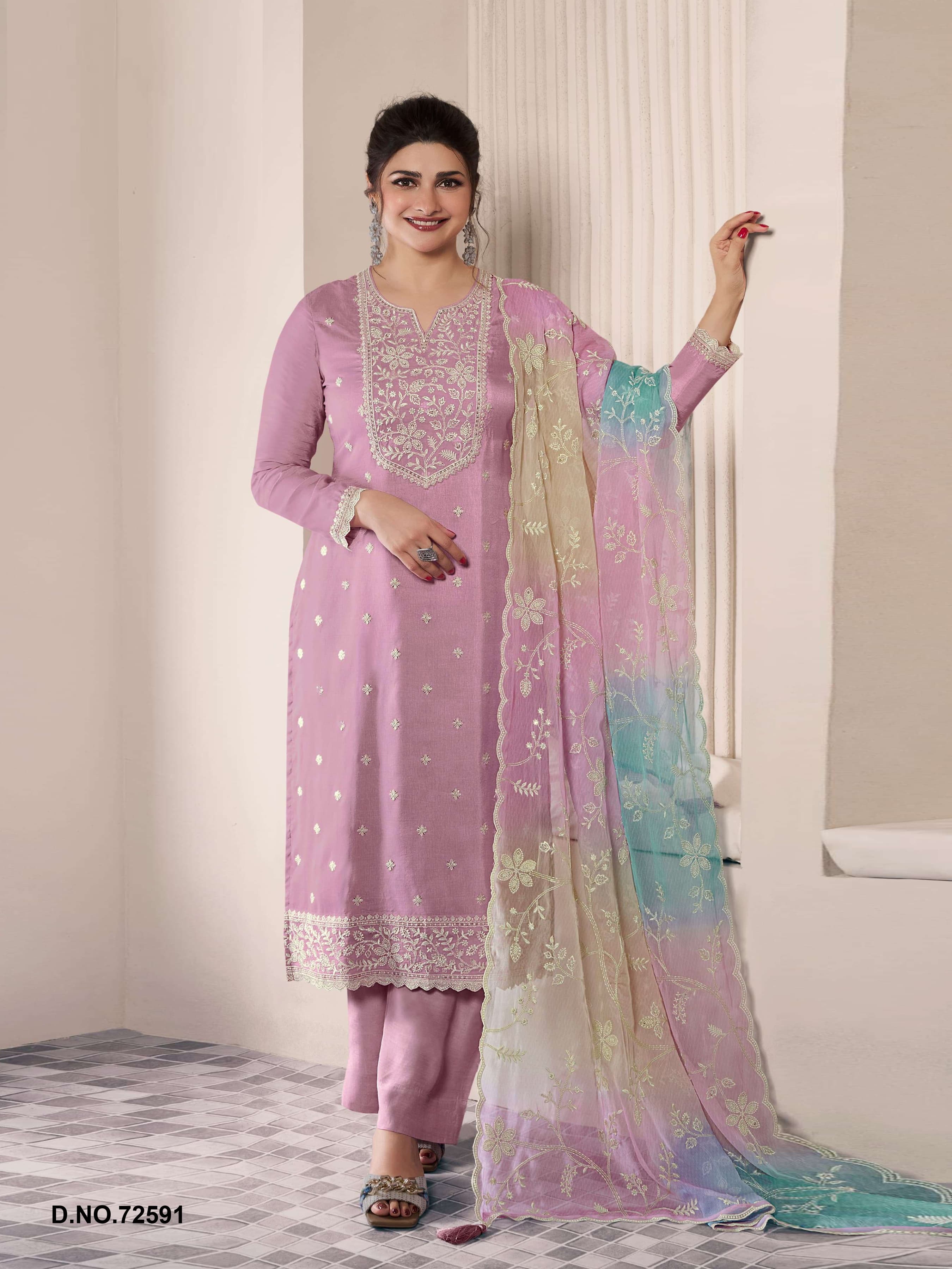Moonga Silk  With  Sequence Embroidery Fency Thred Work Suit