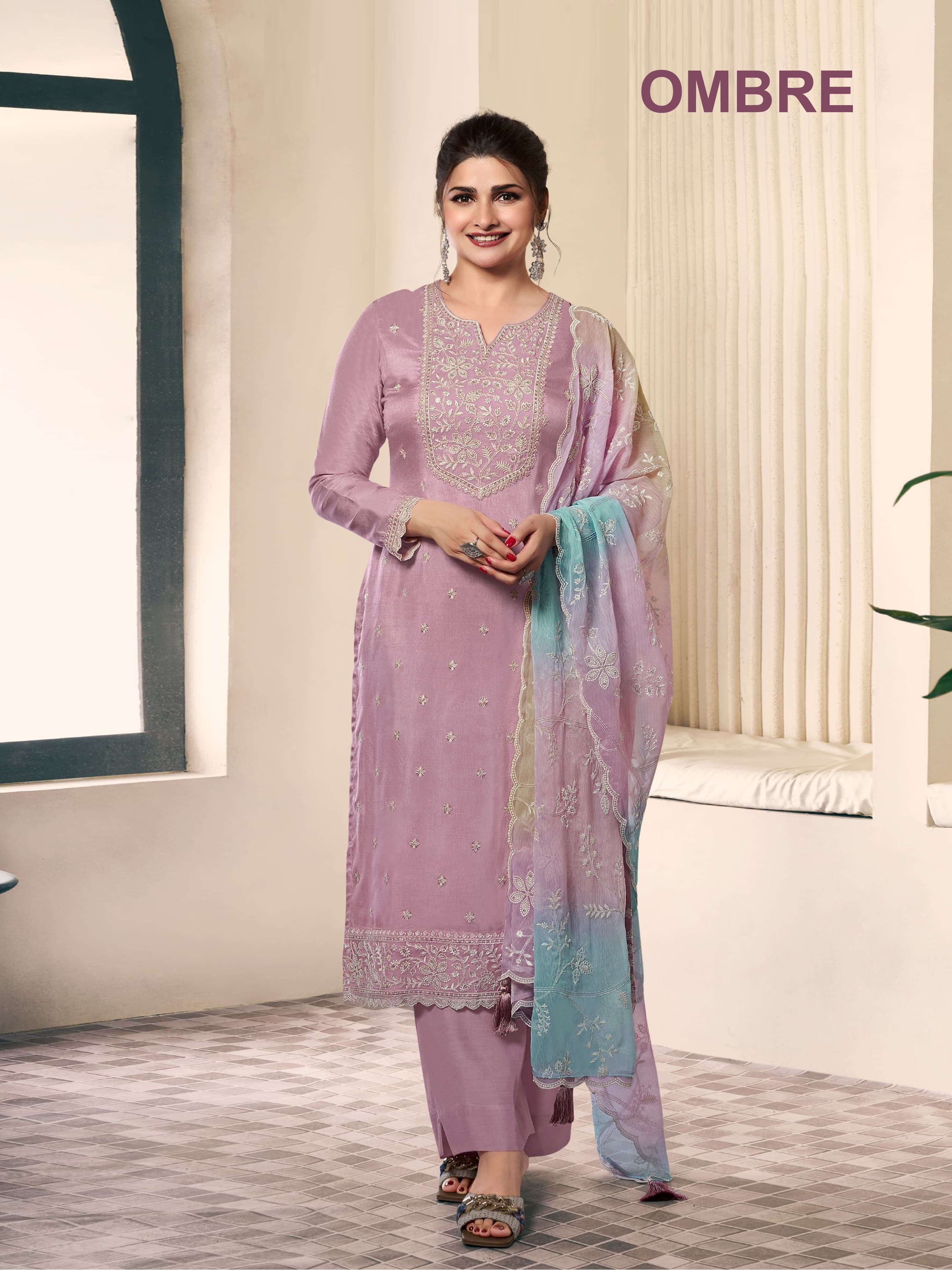 Moonga Silk  With  Sequence Embroidery Fency Thred Work Suit