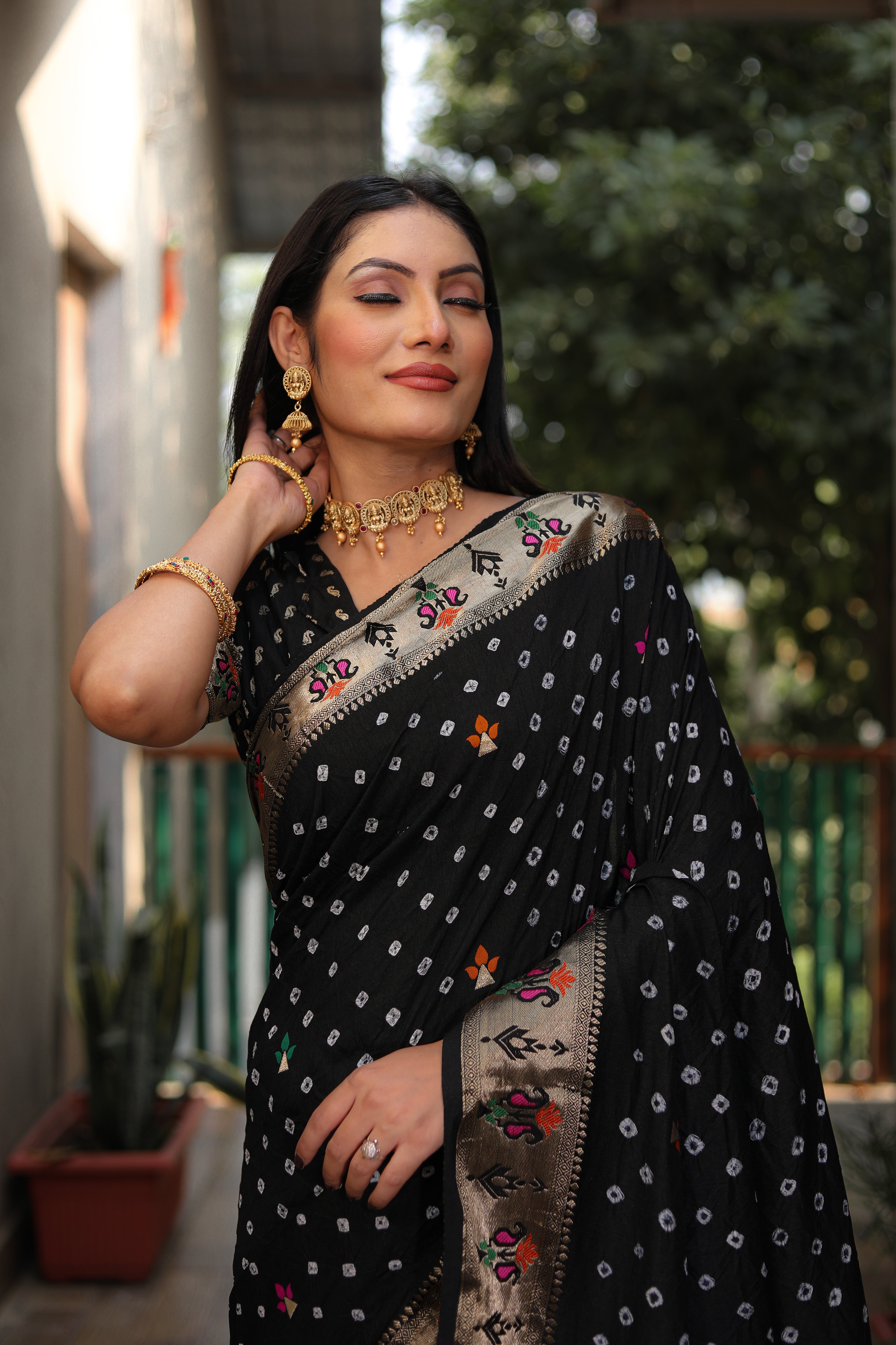 Black Paithani with Bandhej Saree With Jari Weaving