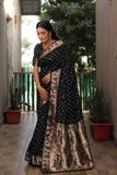 Black Paithani with Bandhej Saree With Jari Weaving