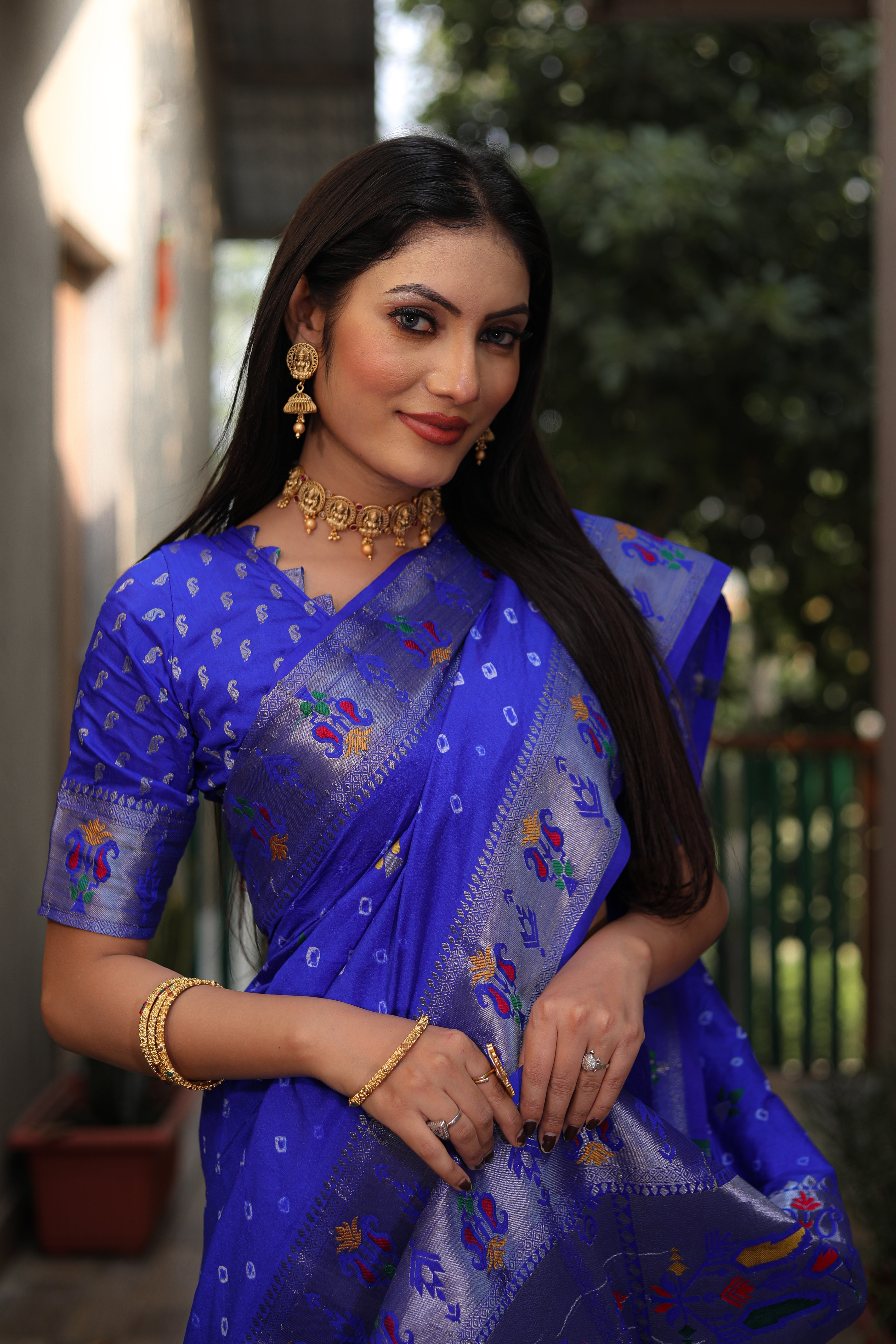 Blue Paithani with Bandhej Saree With Jari Weaving