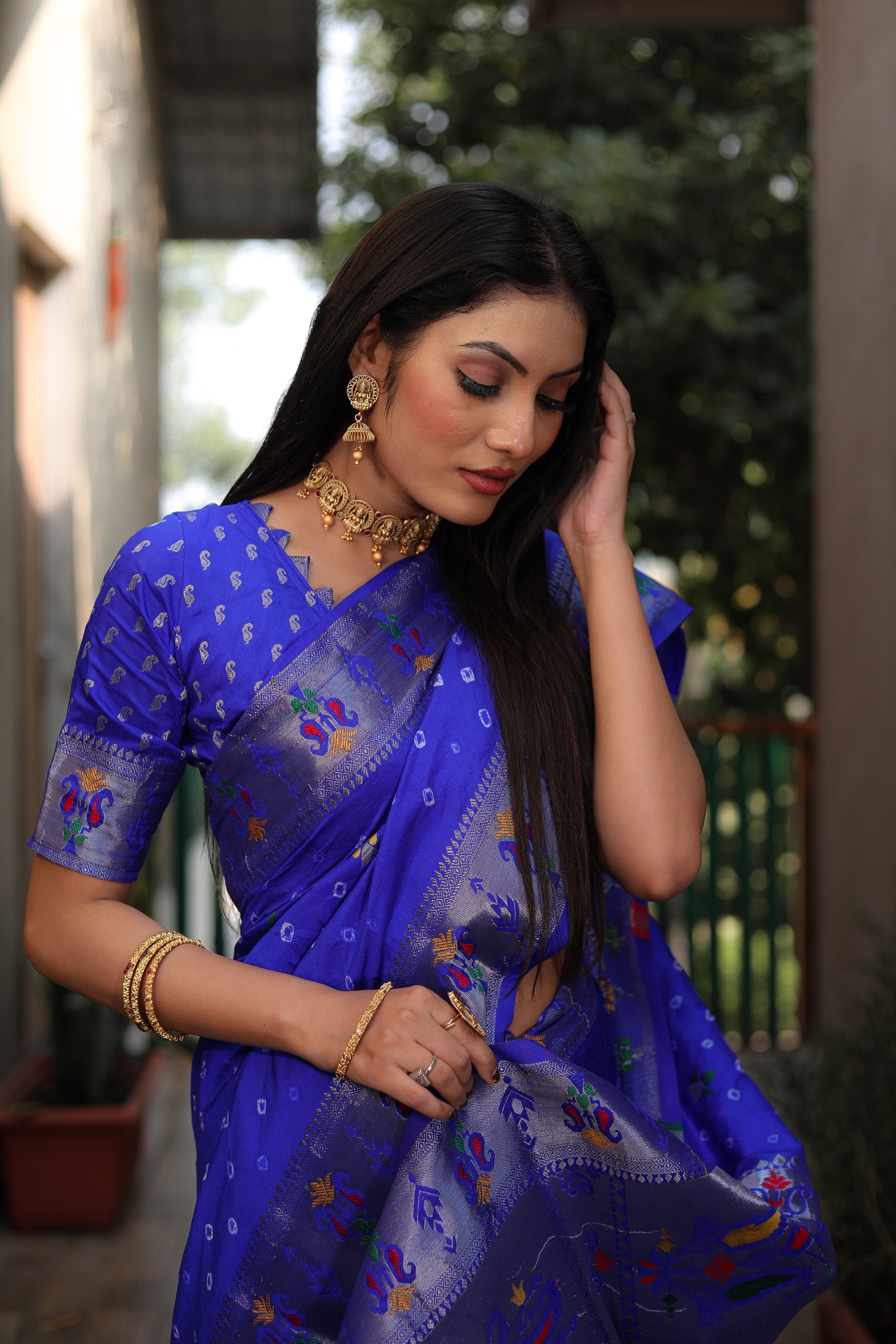 Blue Paithani with Bandhej Saree With Jari Weaving