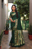 Dark Green Paithani with Bandhej Saree With Jari Weaving