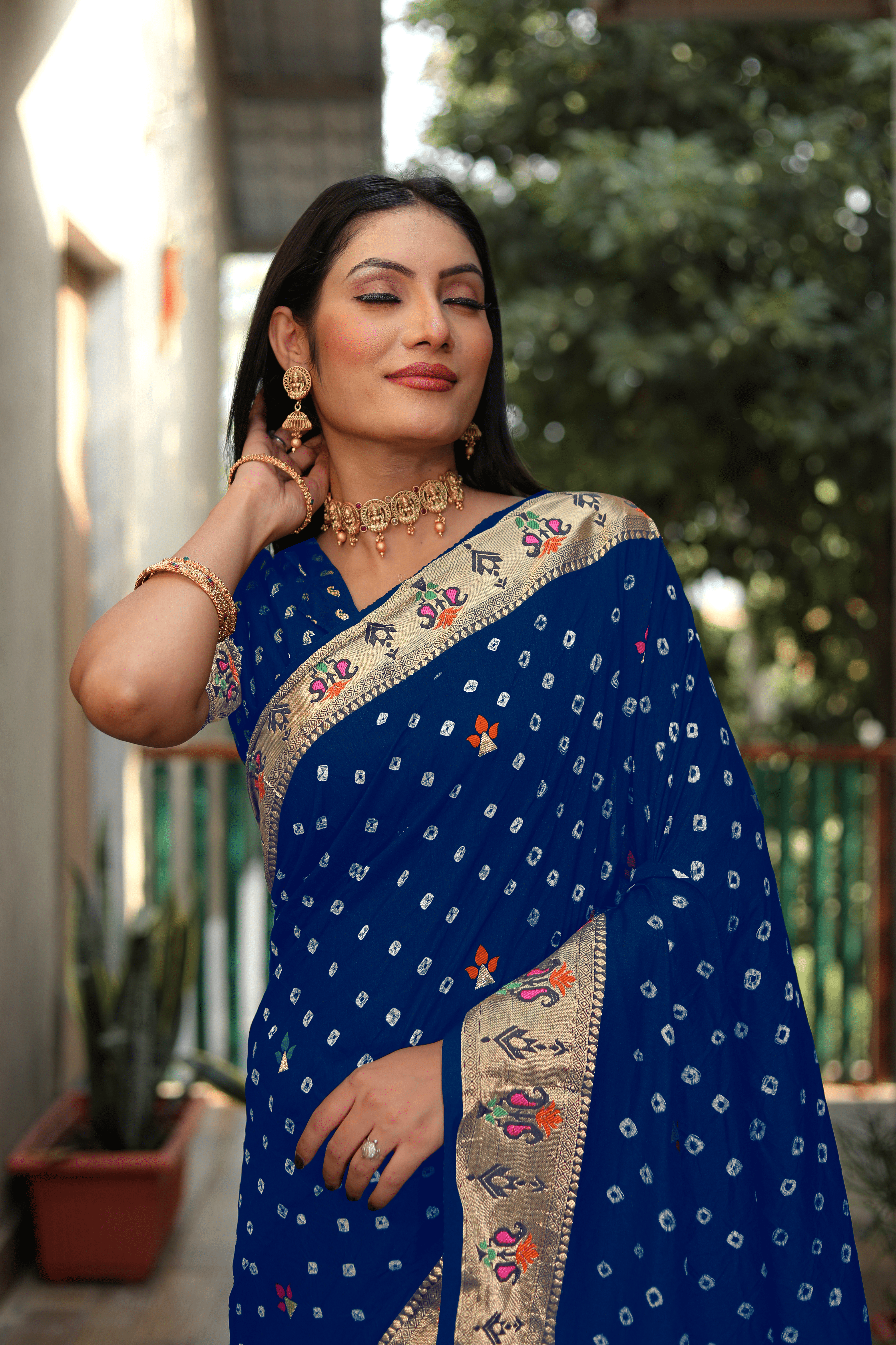 Navy Blue Paithani with Bandhej Saree With Jari Weaving