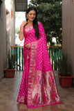 Pink Paithani with Bandhej Saree With Jari Weaving