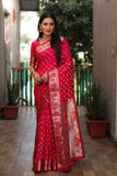 Red Paithani with Bandhej Saree With Jari Weaving