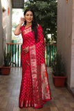 Red Paithani with Bandhej Saree With Jari Weaving