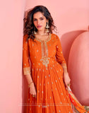 PREMIUM CHINON SILK EMBROIDERED FRONT AND BACK GOWN WITH EMBROIDERED SUIT