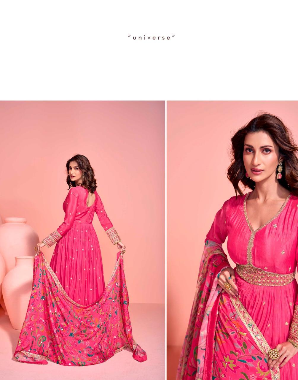 PREMIUM CHINON SILK EMBROIDERED FRONT AND BACK GOWN WITH EMBROIDERED SUIT